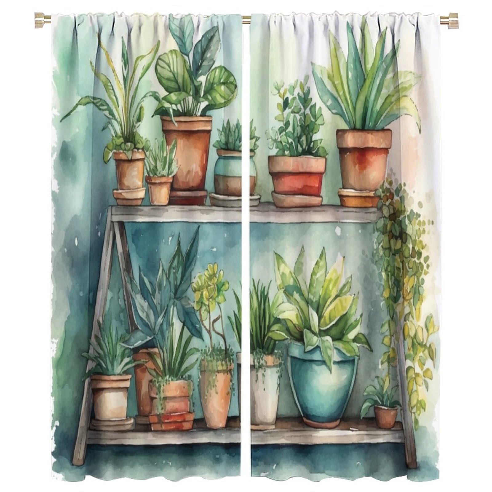 BenYaSong Tropical Plant Kitchen Curtains Nature and Potted Plant Window Drapes for Light and Airy Kitchen for Home Kitchen Restaurant Decoration Window Curtain 2 Panels 42x54 Inch