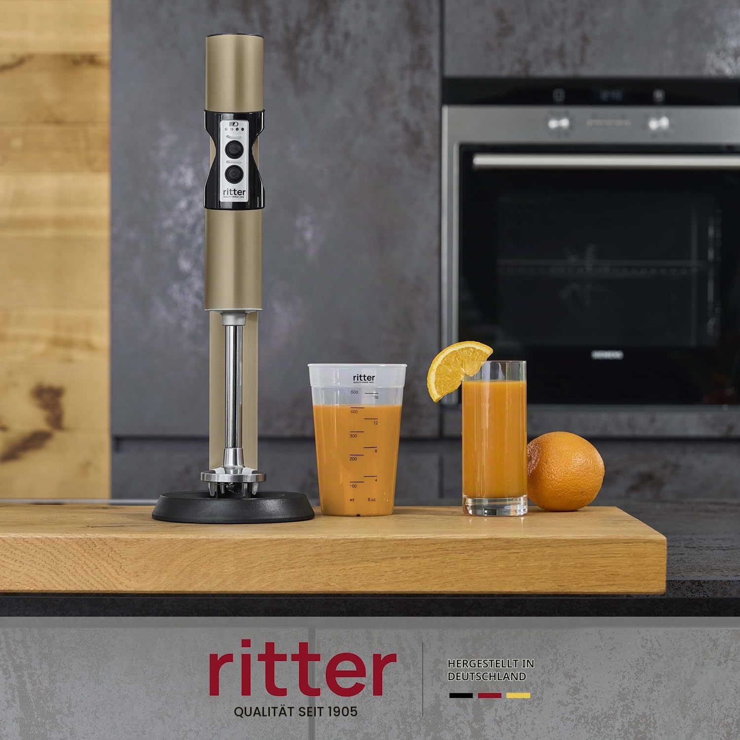 ritter stilo 7 Kabelloser Akku-Stabmixer, Made in Germany, Dunkles Braun