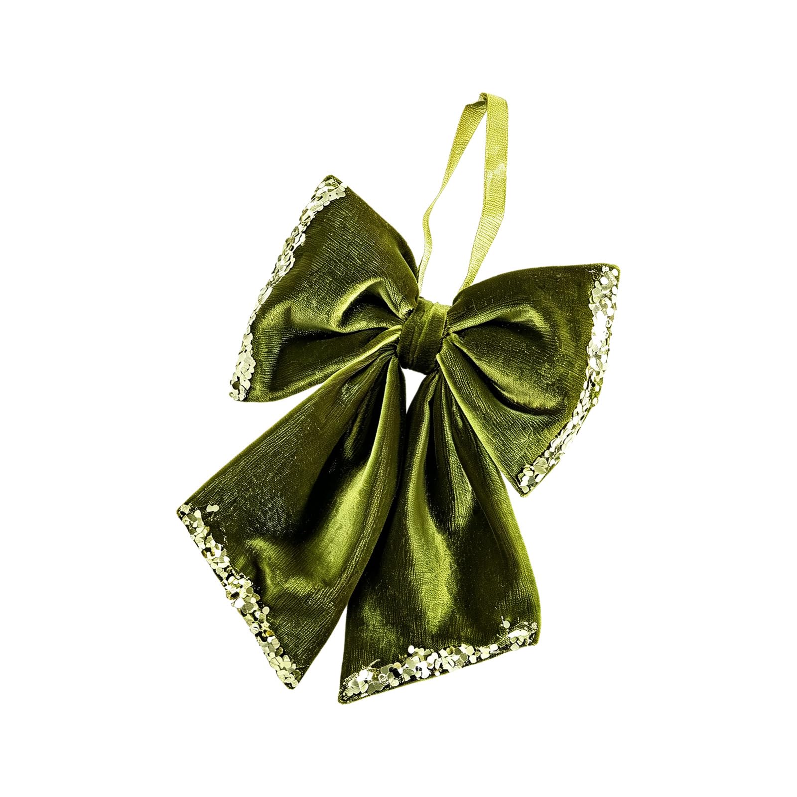 Decorative Christmas Velvety Bowknot Decoration, Muted Green Plush Look Detail with Glitter Trim and Display Loop for Festive Displays Seasonal Velvety Bowknot Accent Mantel Garland Doorway Display