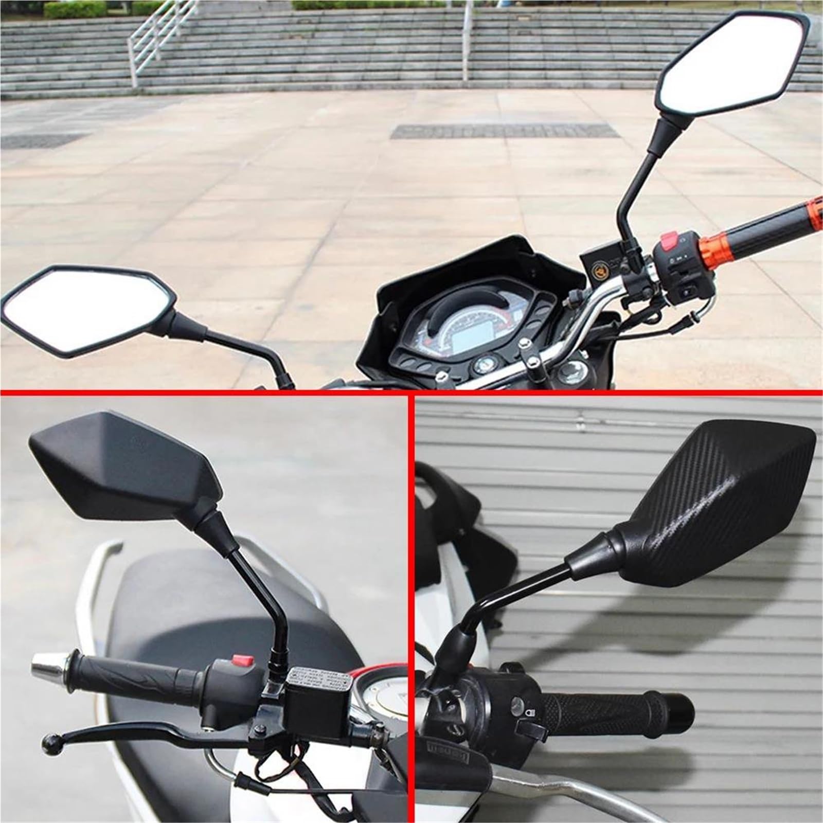 1 Paire De Rétroviseurs De Moto pour Kawasaki Z900 ER6N Z800 Z750 pour CRF 450 XR XL 85 Rétroviseur Convexe Latéral Rétroviseurs latéraux d'extrémité(Carbon Fiber)