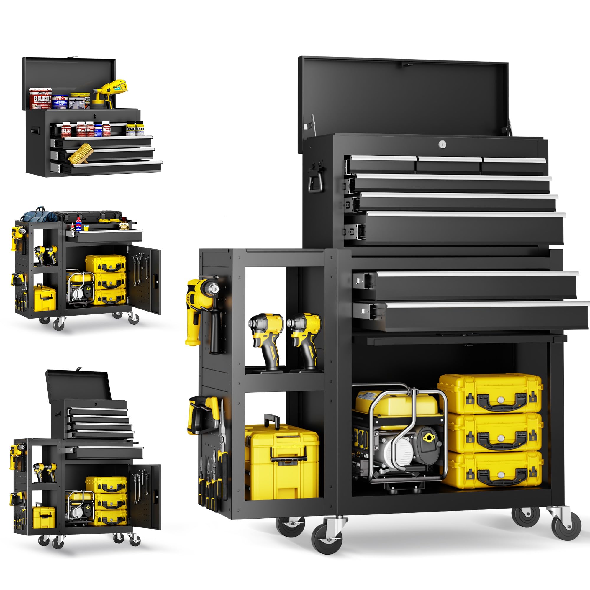 LDHTHOPI 8-Drawers Rolling Tool Chest, Assembled Tool Box with Auto Locking System & Lockable Wheels & Sliding Drawers & Detachable Top, Tool Storage