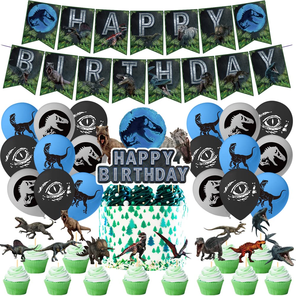 Birthday Party Balloons, 32PCS Decorations Dinosaur Theme Cake Decorations Universal Accessories For Children And Adults Happy Birthday Banners Balloons Diy Party Supplies Set