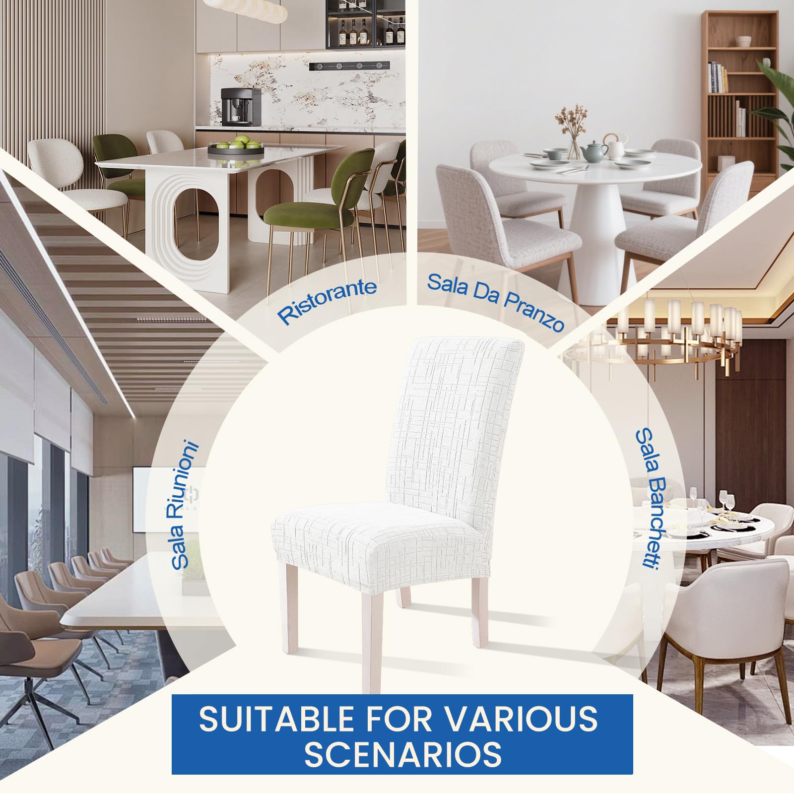 YSTELLAA Fundas Sillas De Comedor Pack 2, Universal Funda Silla, Elástica Desmontables Fundas De Sillas, Funda De Silla, para Sillas De Comedor Sala Cocina Banquetes Oficina, Blanco Roto