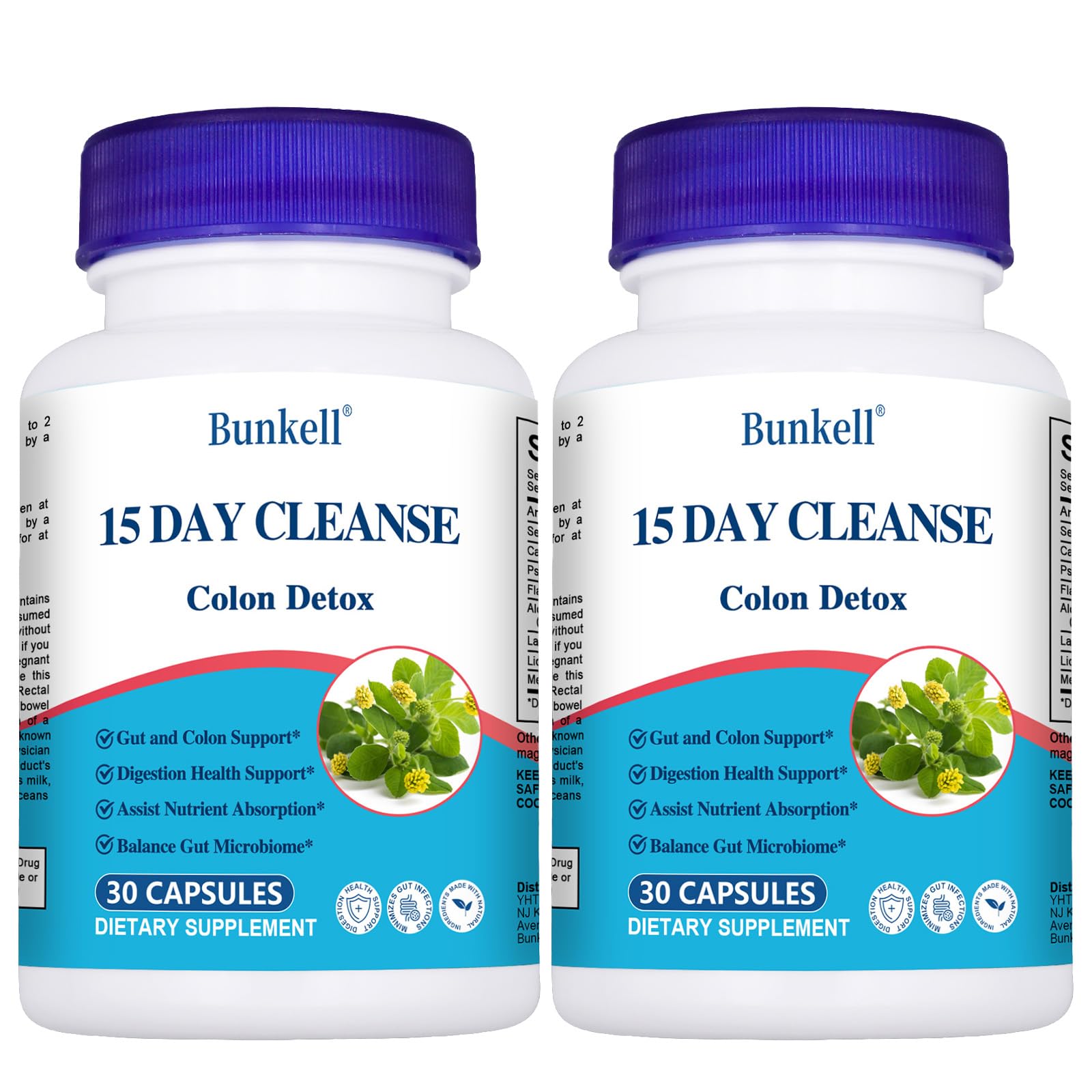 15 Day Cleanse, Gut and Colon Support, Advanced Gut Cleanse Detox for Women & Men with Senna, Cascara Sagrada and Psyllium Husk, Supports Digestive Health, Non-GMO,2 Bottles of 30 Capsules