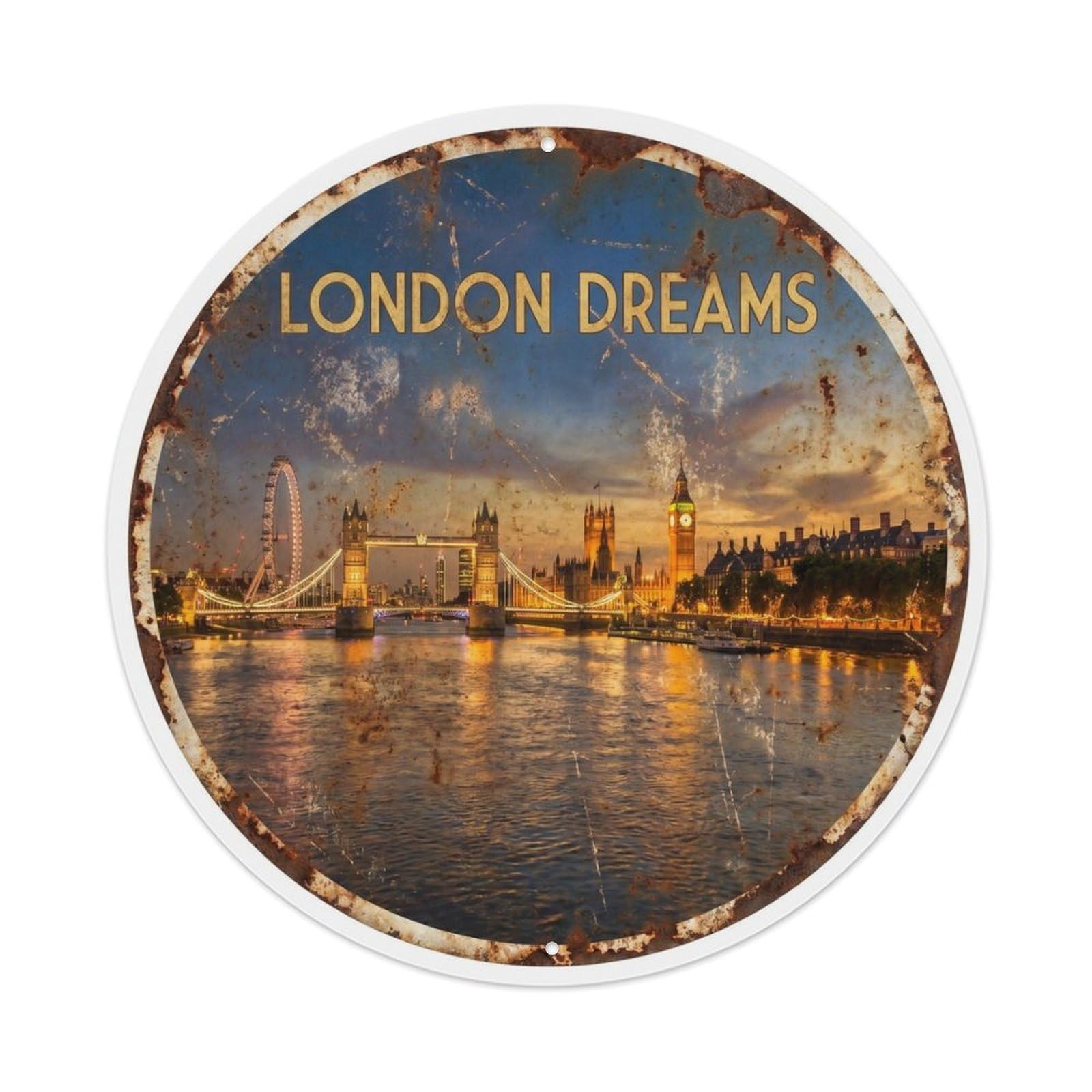 Fqcyn Style Vintage Travel London Thames Evening Metal Tin Sign