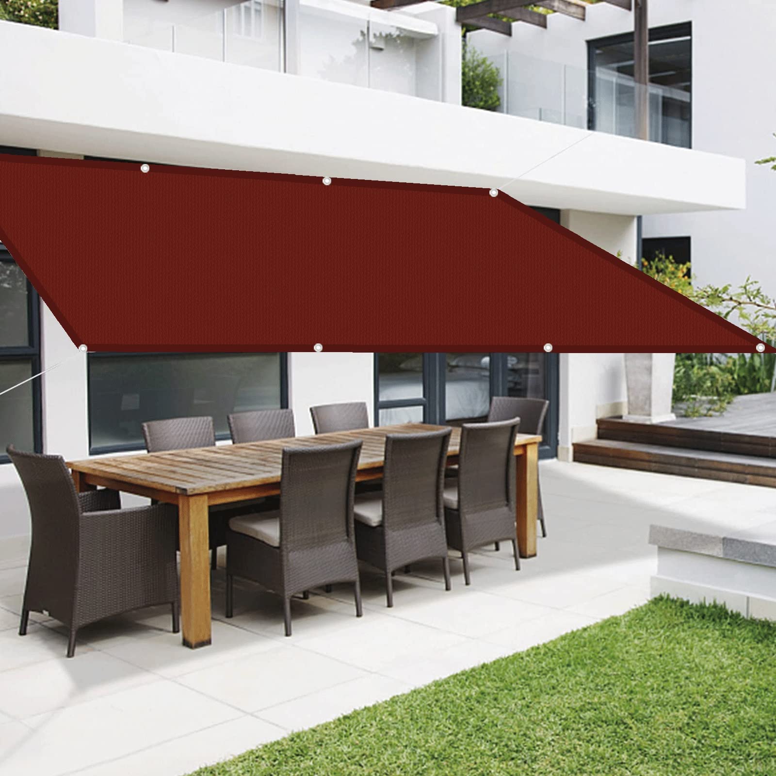 GAIJUAN Sonnensegel Quadrat 5,5x6 M – HDPE Mit 95% UV-Schutz, Wasserdicht, Inkl. 4x 1,5 M Seile, Farbe Weinrot
