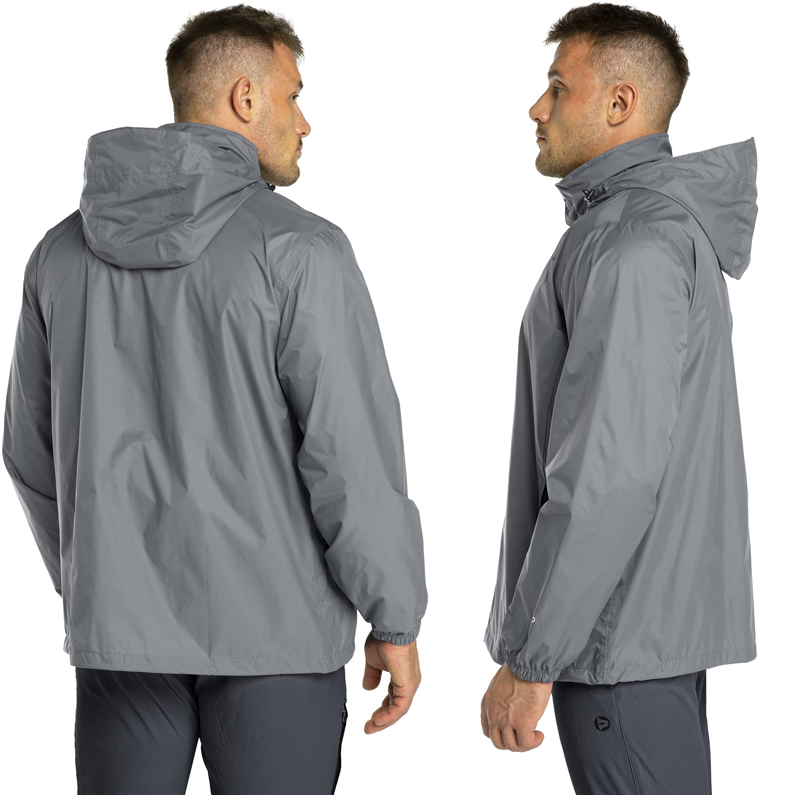 33,000ft Veste de pluie légère imperméable pliable avec capuche pour vélo Coupe-vent Camping Outdoor, gris, XL