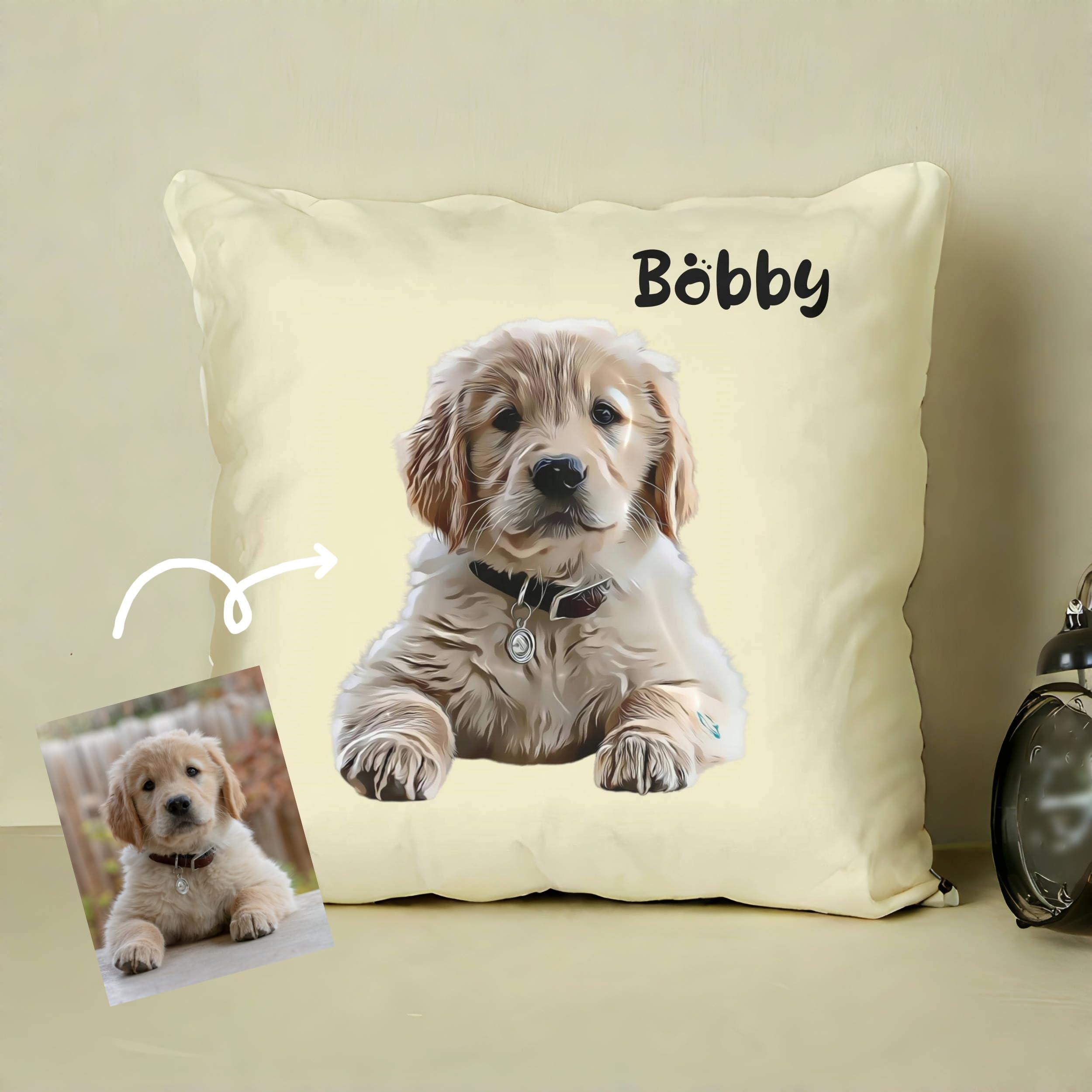 Custom Pet Photo Pillow Cover, 16" x 16" Two-Sided Printed Cushion Covers, Personalised Dog Cat Portrait Pillow Case with Name, Customized Gifts for Dog Cat Lovers, Pet Memorial Gifts