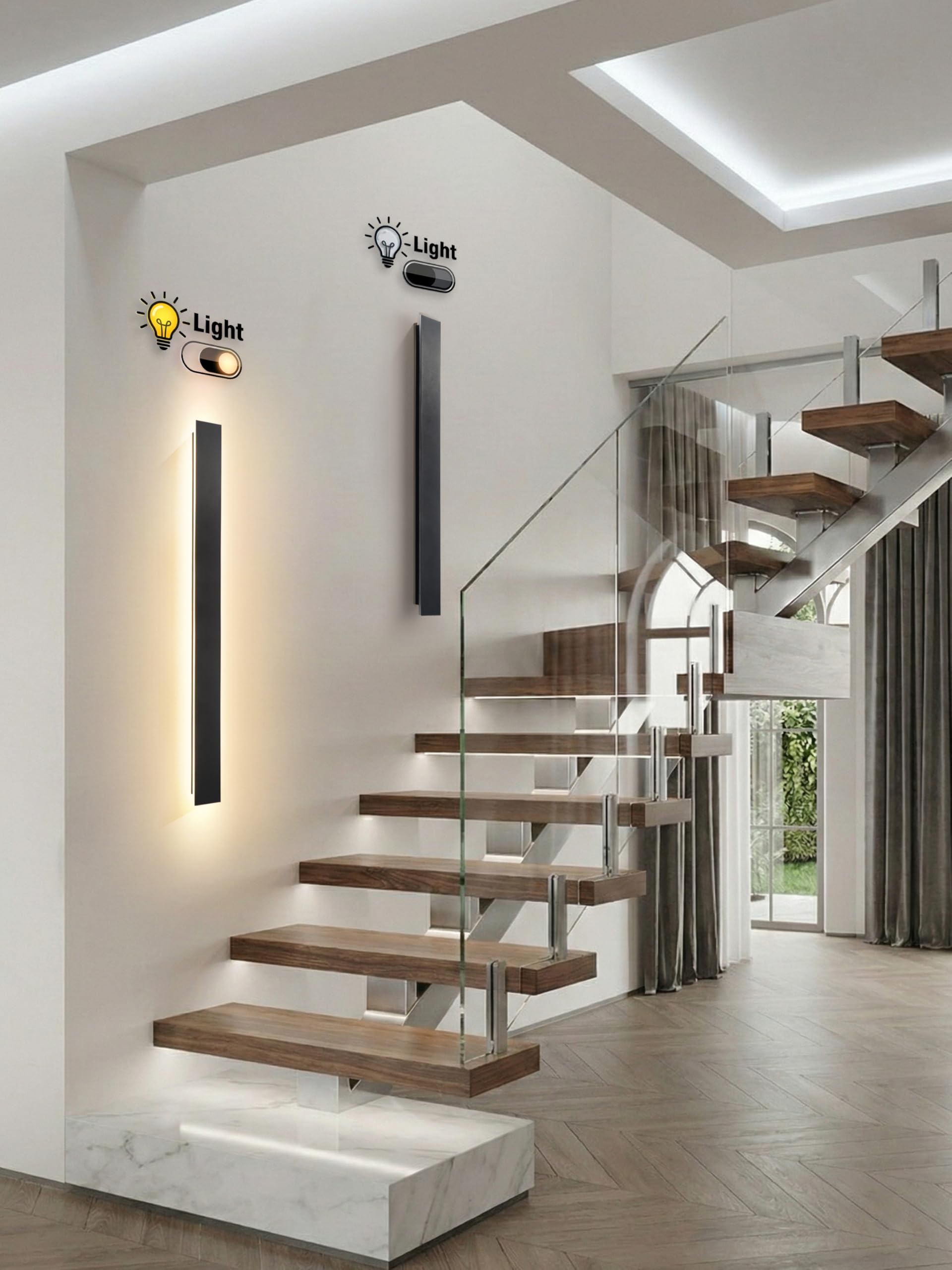 60CM Applique Luci da Parete Esterno LED Lungo Nero impermeabile Ip65 Moderne Lampada Parete Interno Luci per Portico Esterno Villa Wall Light 3000k Scala Corridoio Luce Wall Lamp