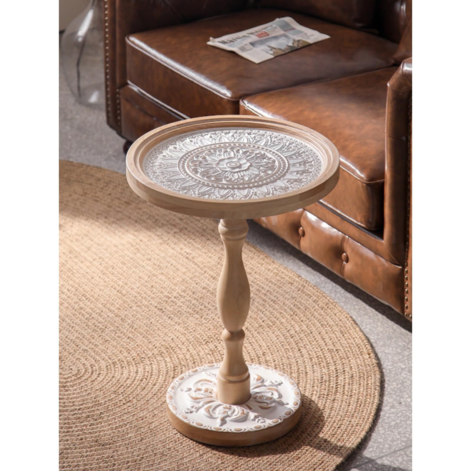 eexbz Sofa Retro Sofa Side Table Wooden Corner Table Glass Coffee Table Leisure Small Round Table Sofas for Living Room