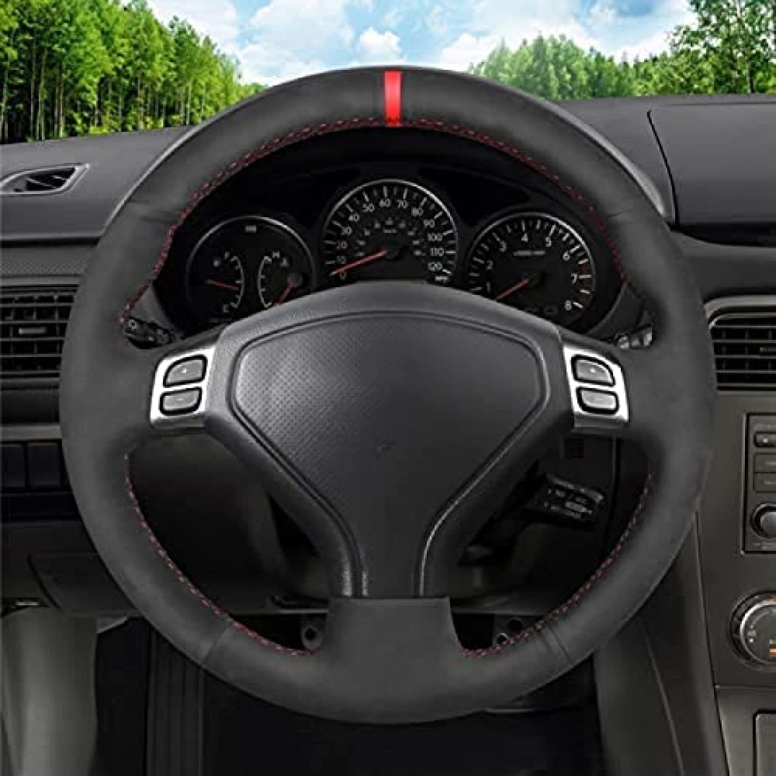 czarny zamszowy ręcznie szyty pokrowiec na kierownicę samochodu pasuje do Subaru Fit Forester Outback Legacy 2004-2007 Impreza WRX 2003-2006, żółta linia