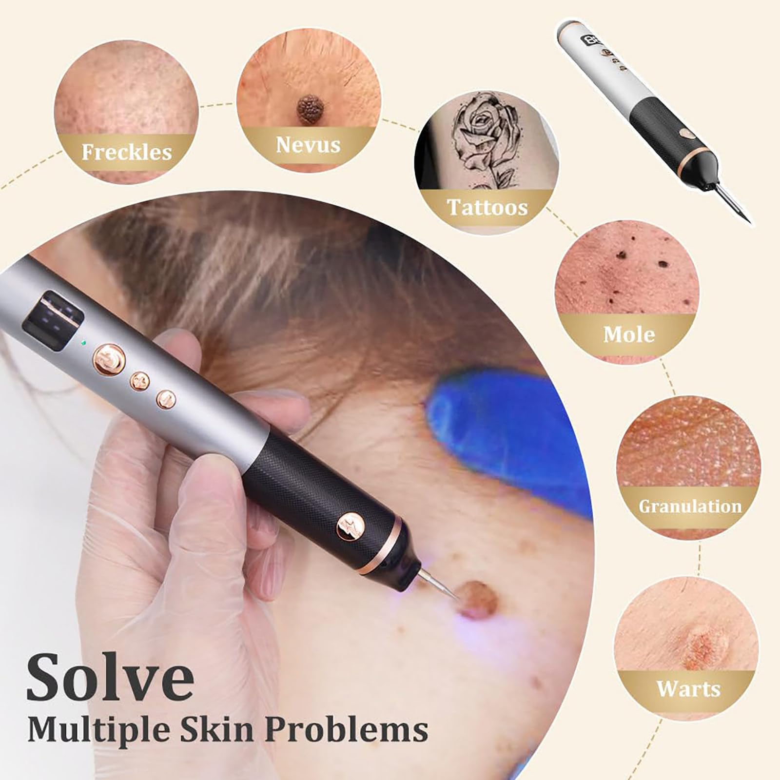 Stylo Plasma à 15 Niveaux, Stylo pour éLiminer Les Acrochordons, Taches De Rousseur, Grains De Beauté, Verrues, pour Les LèVres, Les Mains, Le Cou, SûR Et Indolore, Ne Blesse Pas La Peau