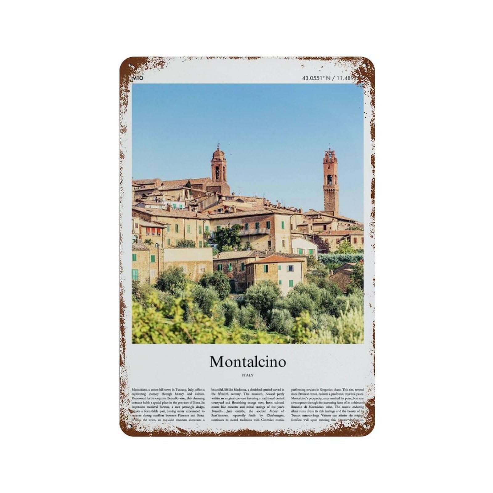 xiaoxiaoshen Montalcino Italy City Scenery Wall Decor Art Metal Tin Poster Modern Home Decor Art Home Bar Shop Decorations Vintage Sign 30x20cm