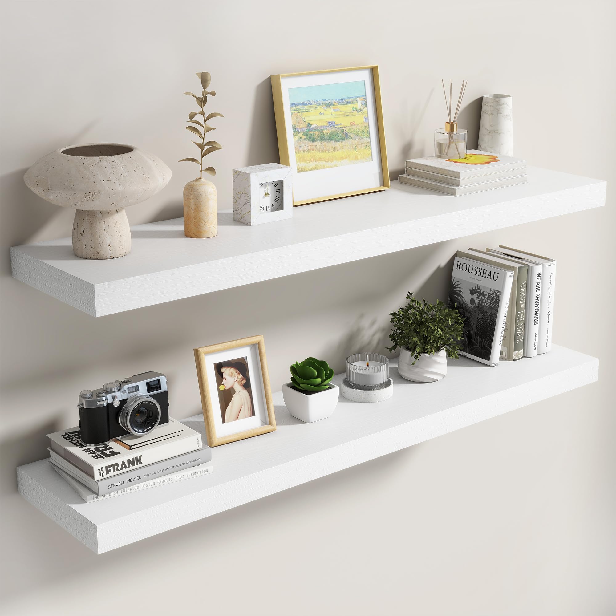 Dreamland White Floating Shelves 48 Inch Long,8 Inch Deep Floating Shelves,48" W x 8" D Wall Shelves for Bedroom,Living Room,Kitchen,Bathroom,Set of 2