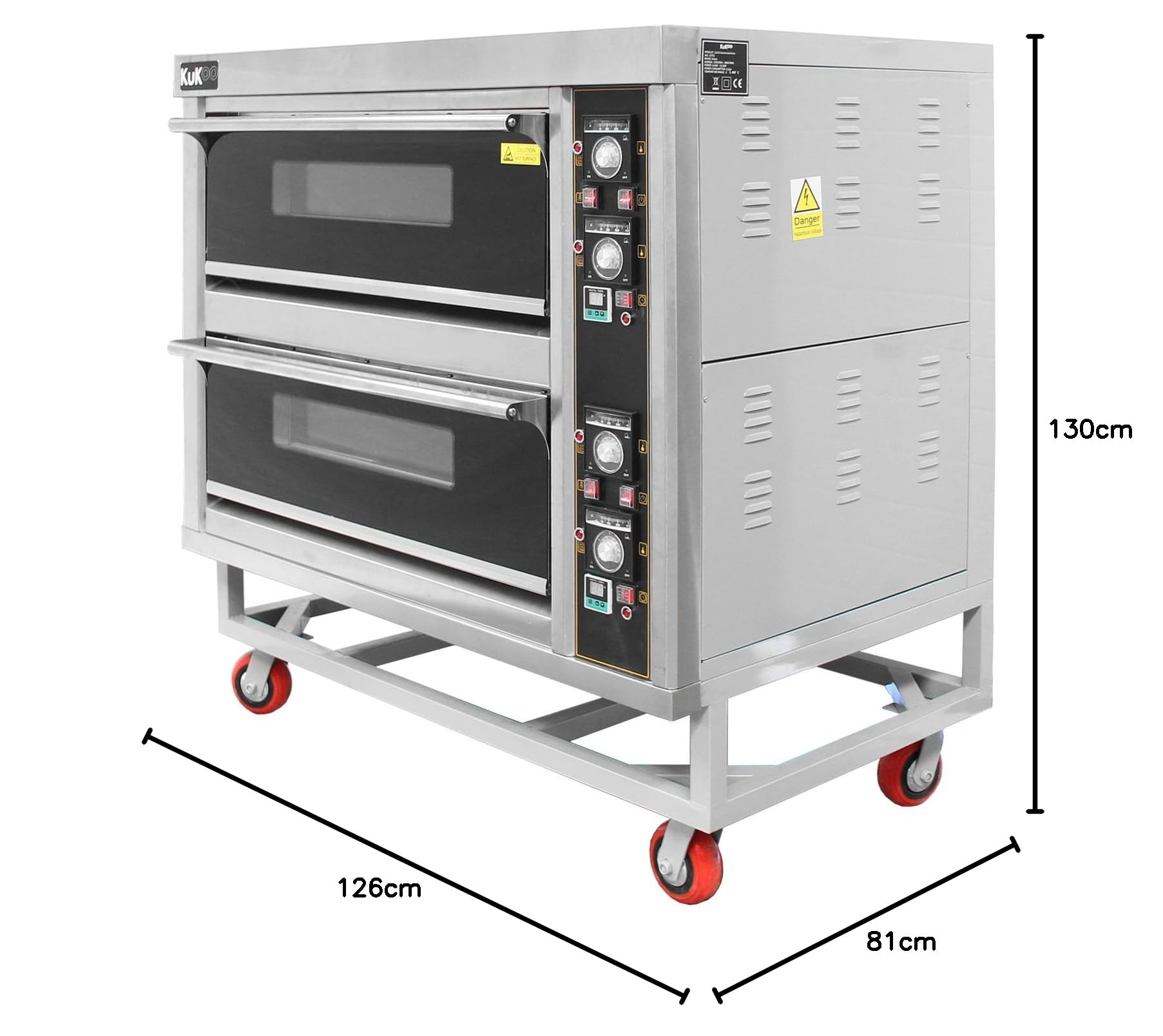 Four à Pizza Pâtisserie Professionnel Electrique 0 à 400 ° C - 2 Etages - Sur Roues - 6600W Triphasé ou Monophasé - Soles en Pierre Réfractaire, [Plateaux de cuisson et Pelle à Pizza OFFERTS]