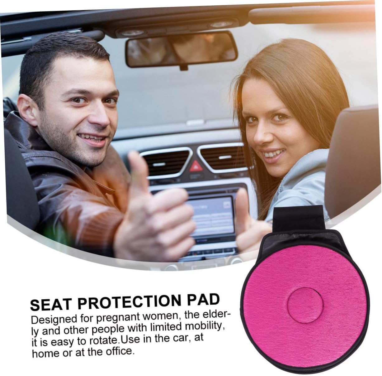OSALADI Auto Seat Cushion Round Car Seat Pillow for Back Hip Support Anti-Slip Base