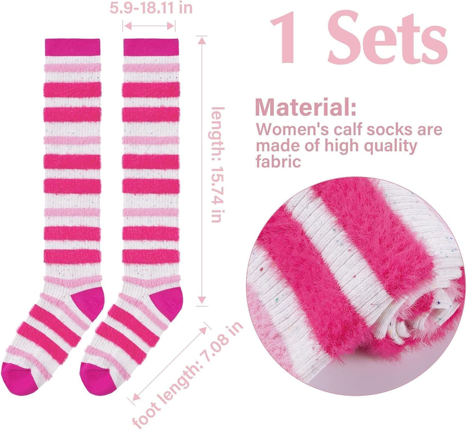Moon Wood Knee High Fuzzy Socks for Women Casual Cozy Long Knee Roller Skate Socks with Cute Striped Design Knee Stockings