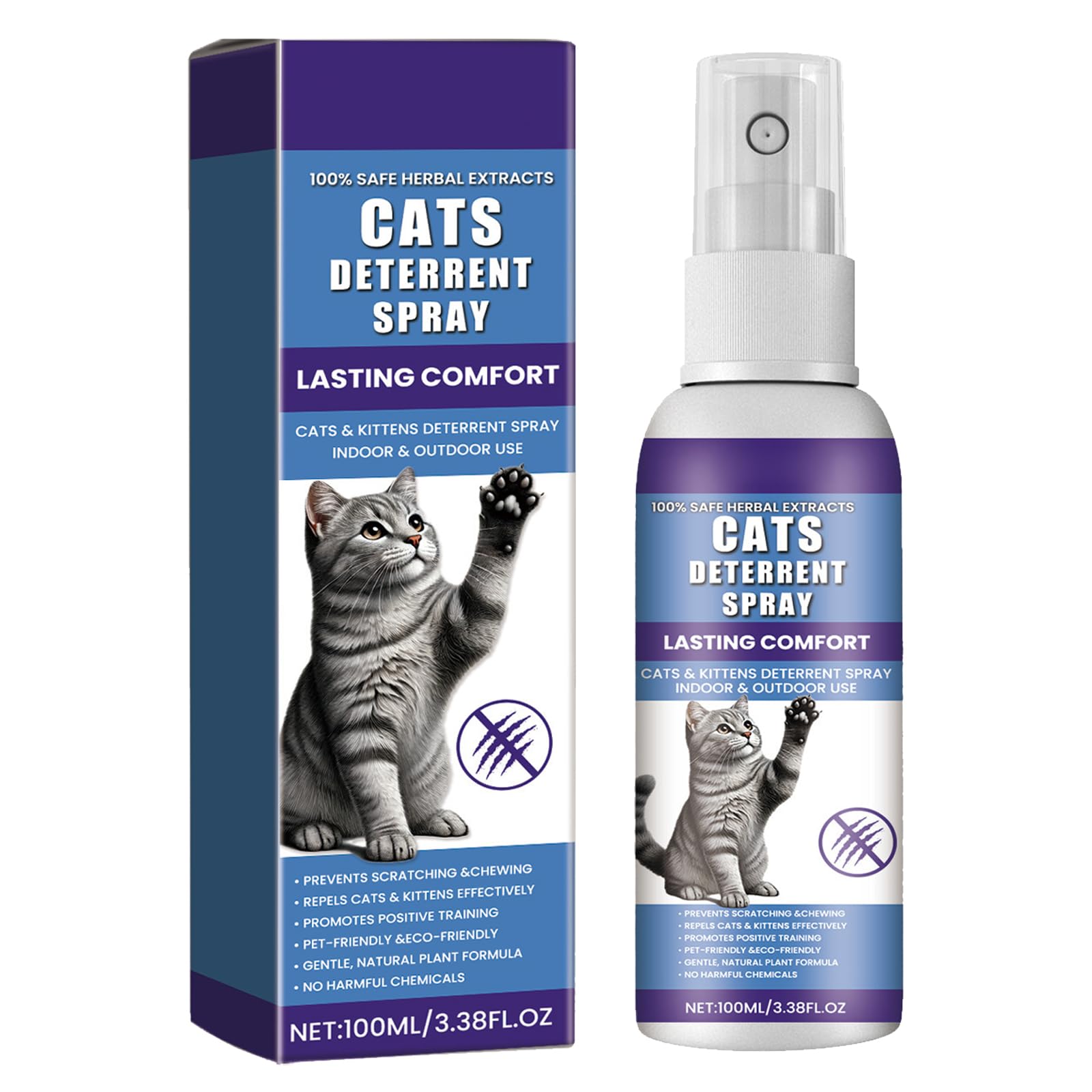 Spray Anti Arañazos para Gatos Sofá，Espray Antiarañazos，Ideal para Uso Indoor y Outdoor con Cat y Gatitos,100ml，Spray Ahuyentador para Gatos para Proteger Sofá y Muebles