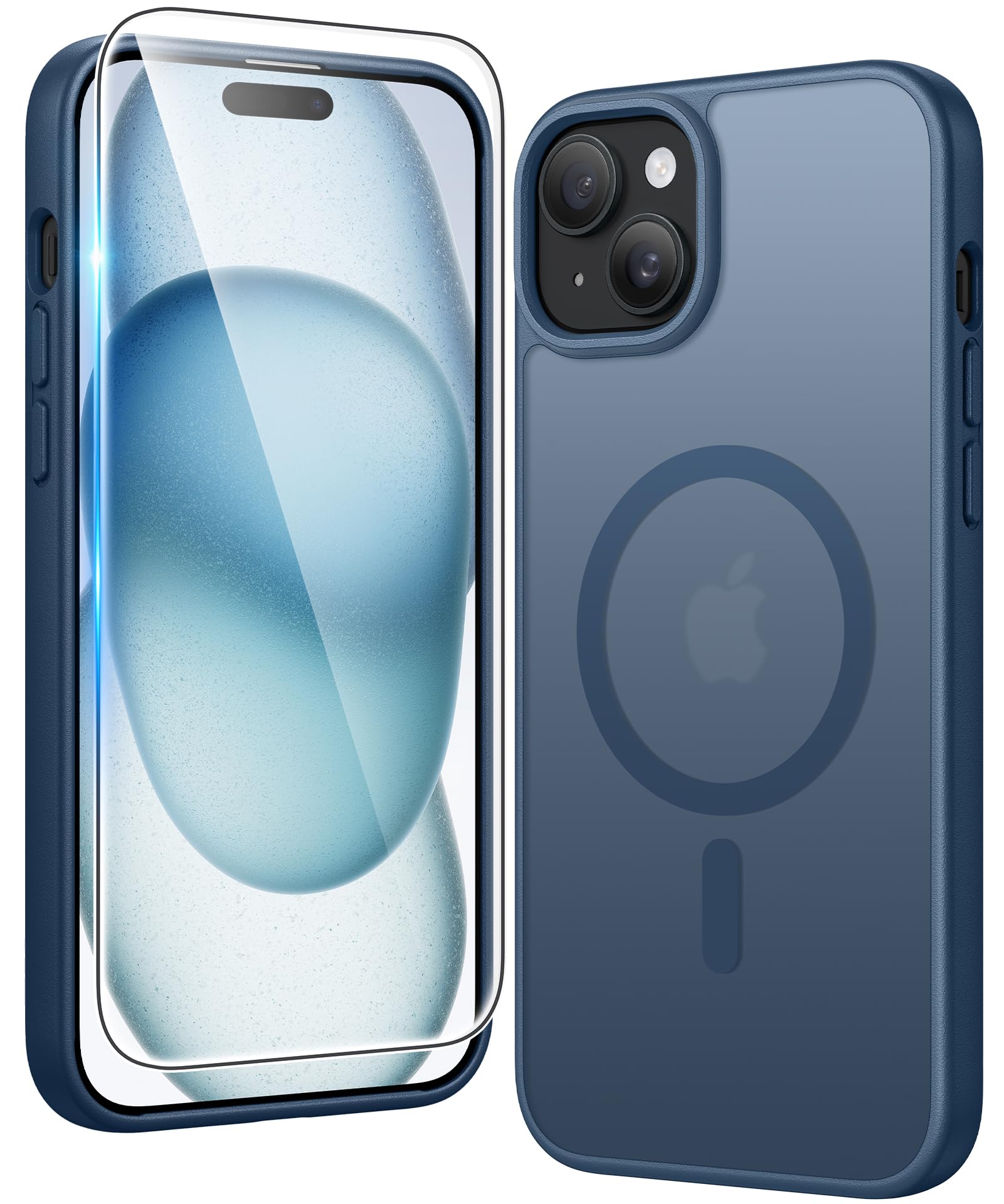 FNTCASE for iPhone 15/14/13 Case Compatible with Magsafe Matte Phonecase | Screen Protector, Military Grade Drop Protection, Slim Magnetic Phone Cases, Shockproof Bumper, Translucent Cell Cover