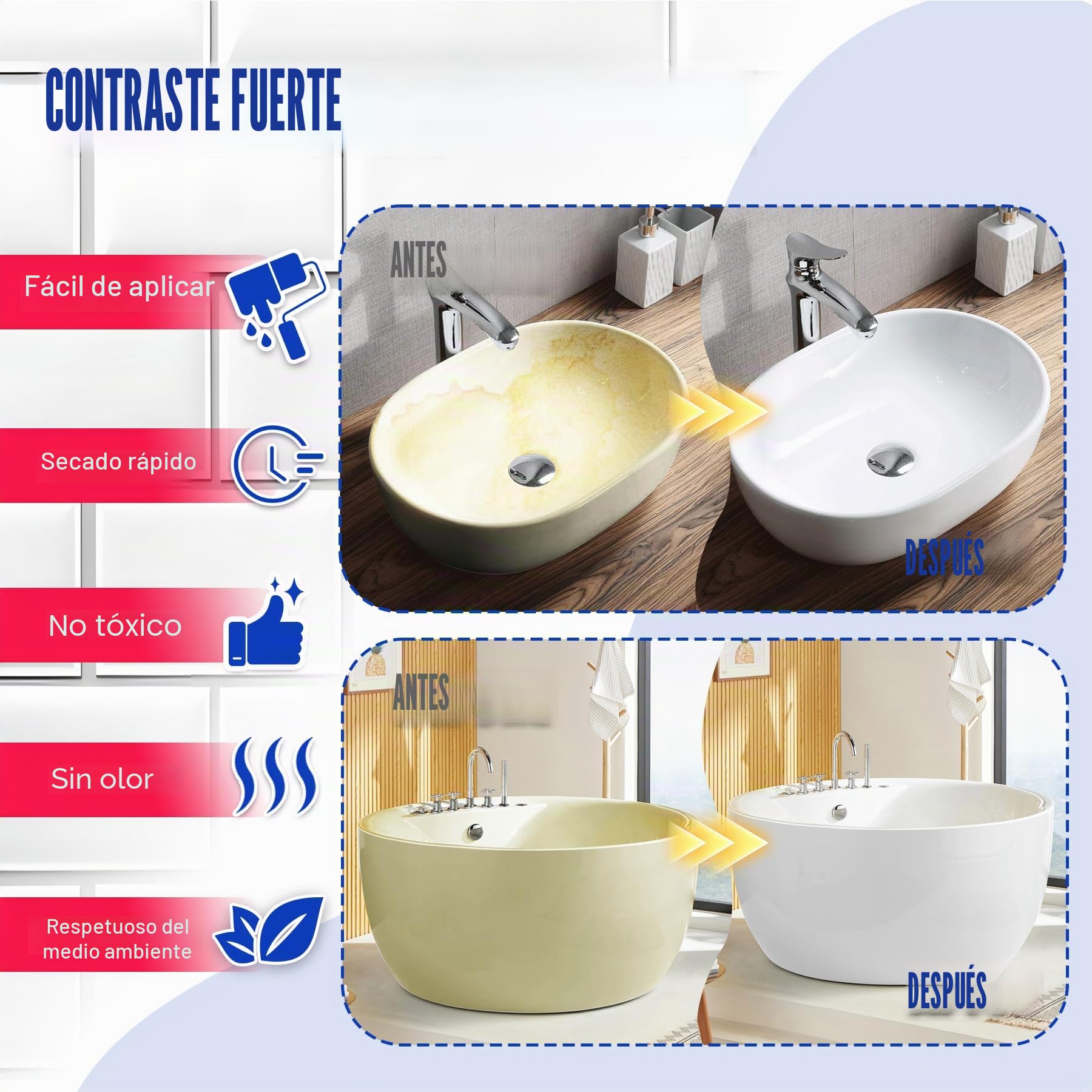 Kit de Restauración de Bañera y Azulejos - Pintura para Azulejos Blanca Semi-Brillante con Herramientas para Bañera, Lavabo, Encimera para Baño y Cocina, Cerámica, Porcelana, Fibra de Vidrio (1000g)
