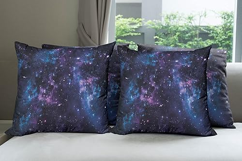 Ambesonne Paquete de 4 fundas de cojín espaciales, diseño de cielo místico, cúmulos de estrellas, cosmos, nebulosa, paisajes celestiales, obras de