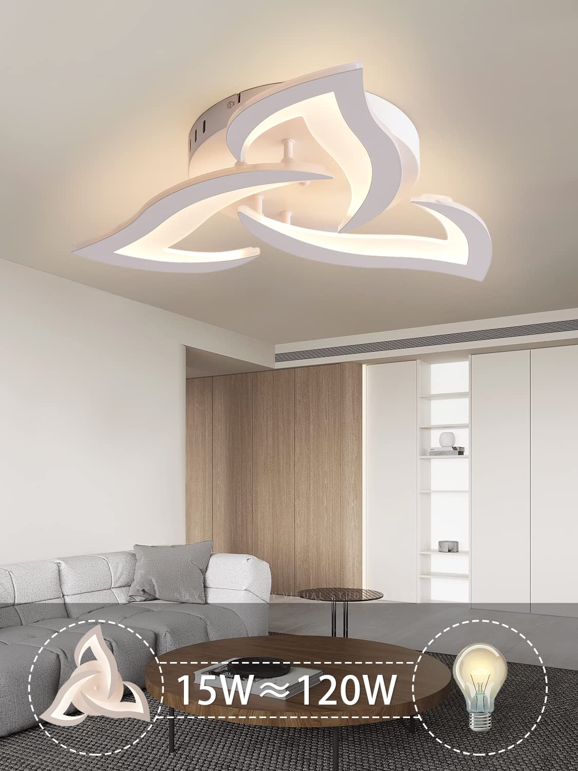 56cm Plafonnier LED Salon Fleurs Lustre Chambre 3000K Luminaire Blanc