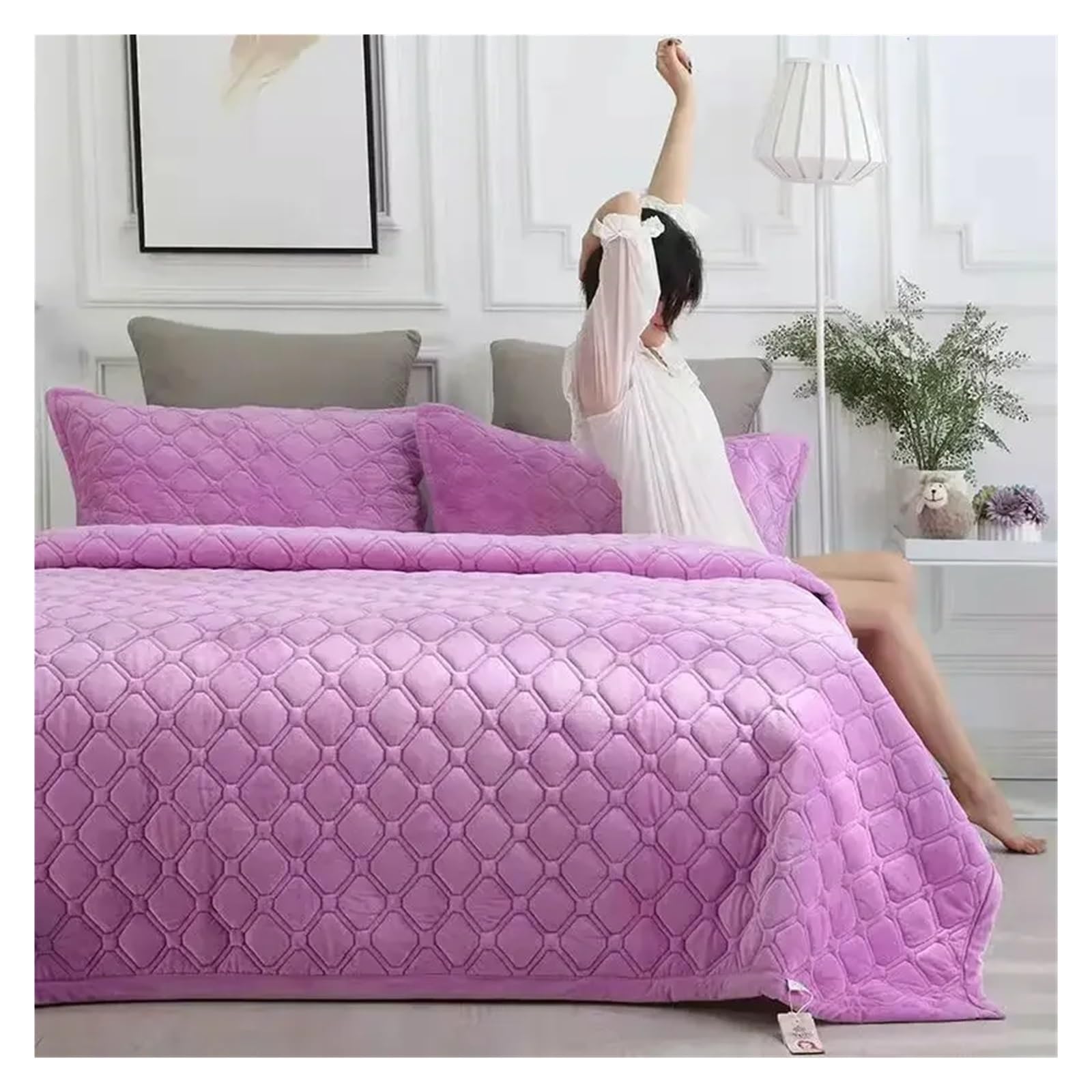 Bedspread Soft Quilted Bed Linens for Winter Warm Blanket Cover Coverlet(Purple,1pc 150x200cm)
