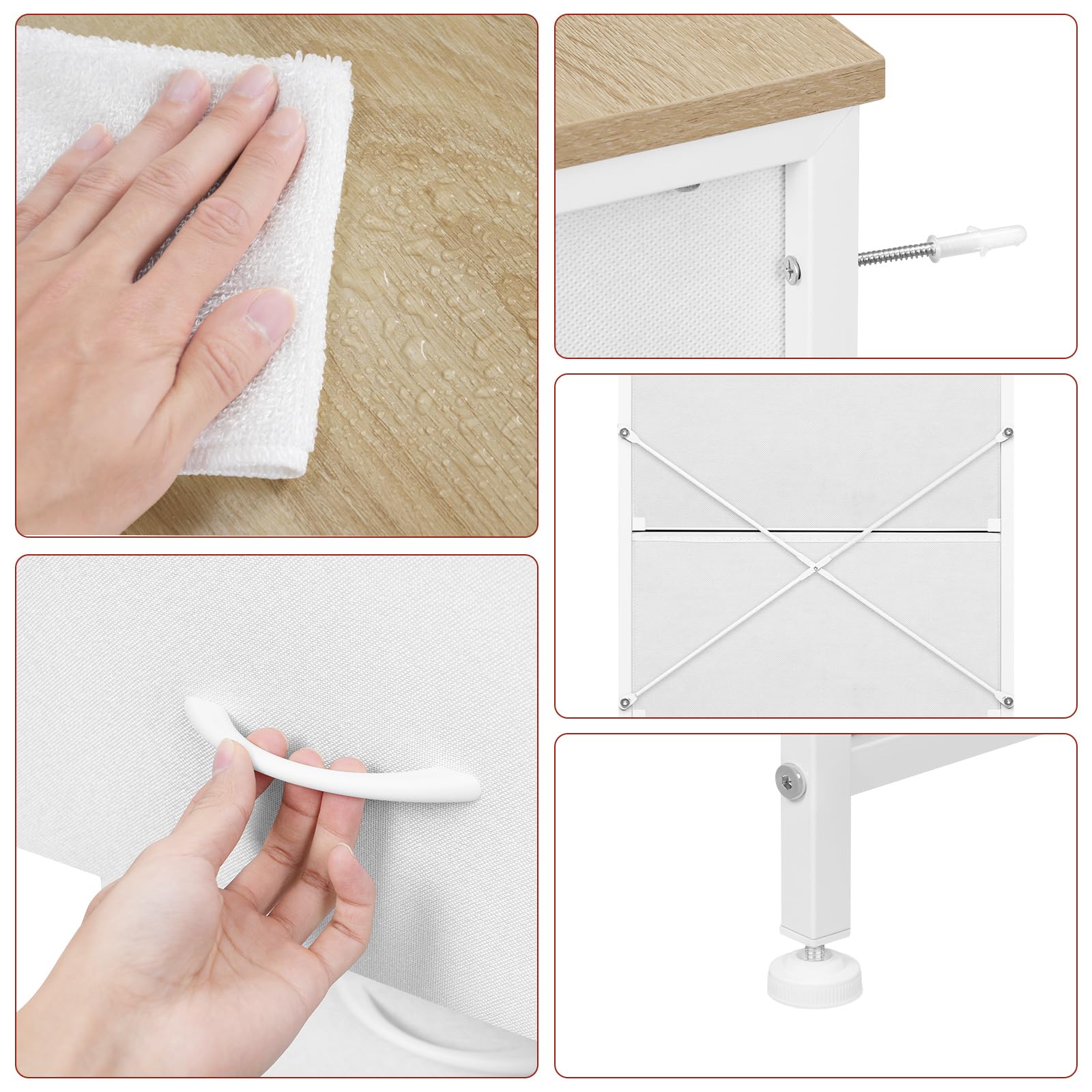 WOLTU Cajonera de Tela, Cómoda 4 Cajones, Armario con Cajas, Organizador de Juguetes, para Dormitorio, Salon y Habitación Infantil, Marco de Metal, Blanco, SSK011ws