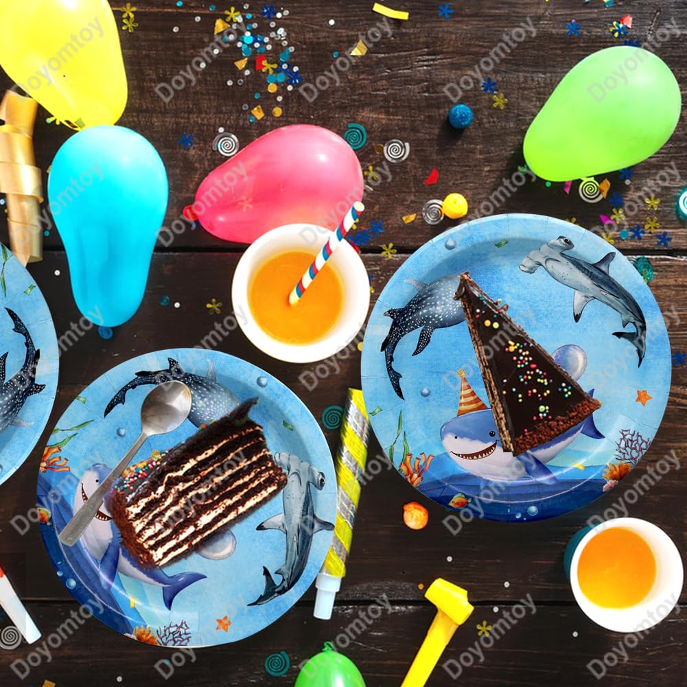 Stoviglie per Feste Squalo,Doyomtoy Animali Oceanici Compleanno Squali Decorazioni Ocean Sea Piatti di Compleanno, Tazze, Tovaglioli per Bambini Compleanno Favors 20 Ospiti