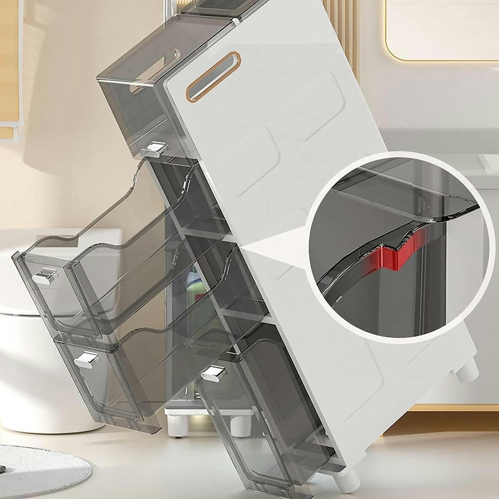 Cajones de almacenamiento apilables, gabinete de piso Estrecho para baño, gabinete de almacenamiento Delgado para inodoro, Torre de almacenamiento con cajones Transparent
