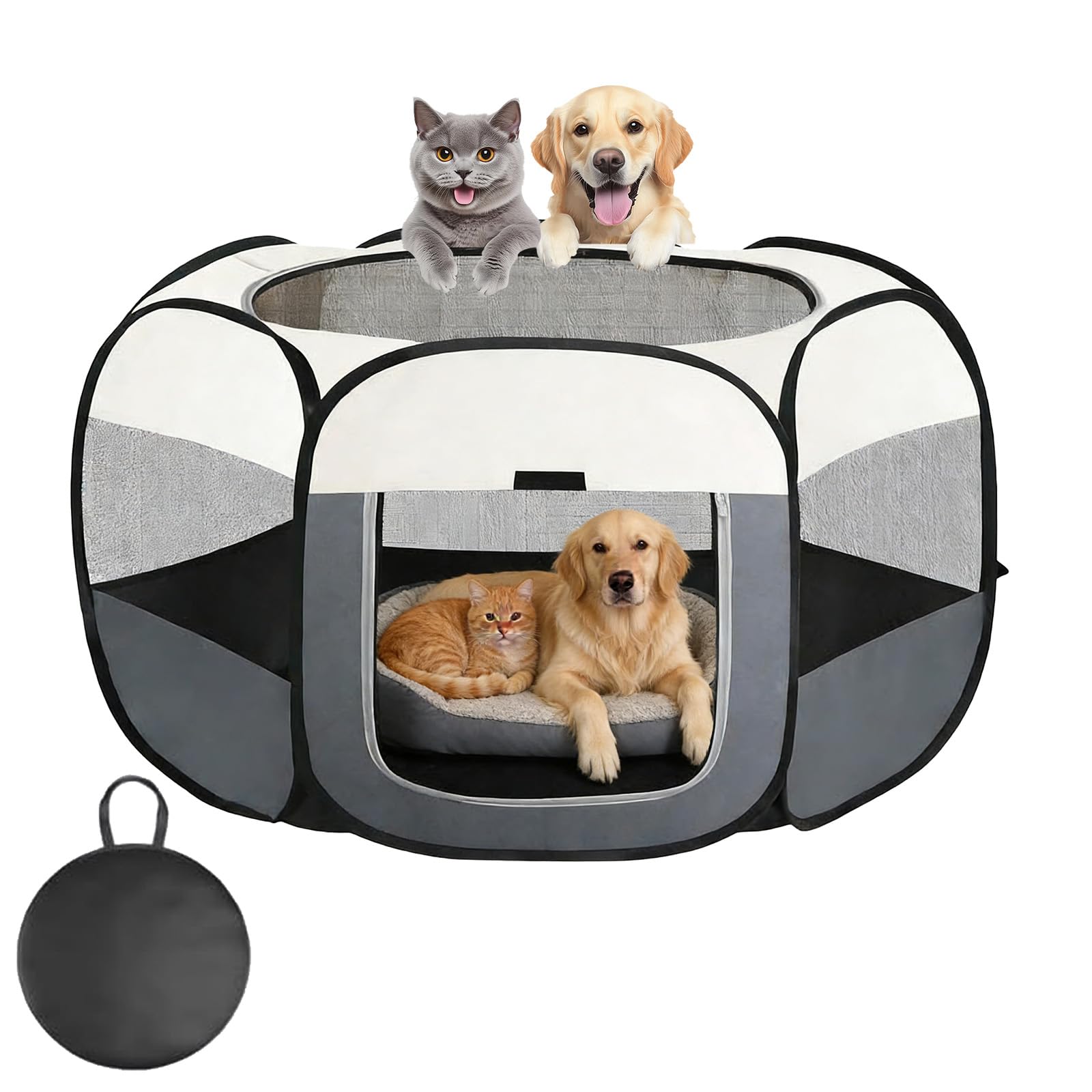 Puniama Foldable Pet Playpen with Carry Bag for Indoor & Outdoor Use, Soft Fabric Dog & Cat Pen, Lightweight Portable Puppy Play Pen for Small Pets – Dogs, Cats, Rabbits & Hamsters (grey, 85 * 58)