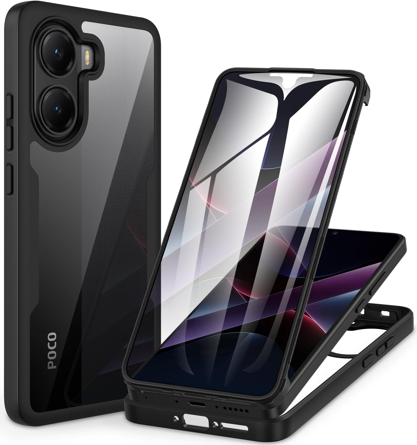 CENHUFO for Xiaomi POCO X7 Pro Case Built-in Screen Protector, 360° Full Body Protective Shockproof Rugged Bumper Clear Phone Case for POCO X7 Pro 5G -Black