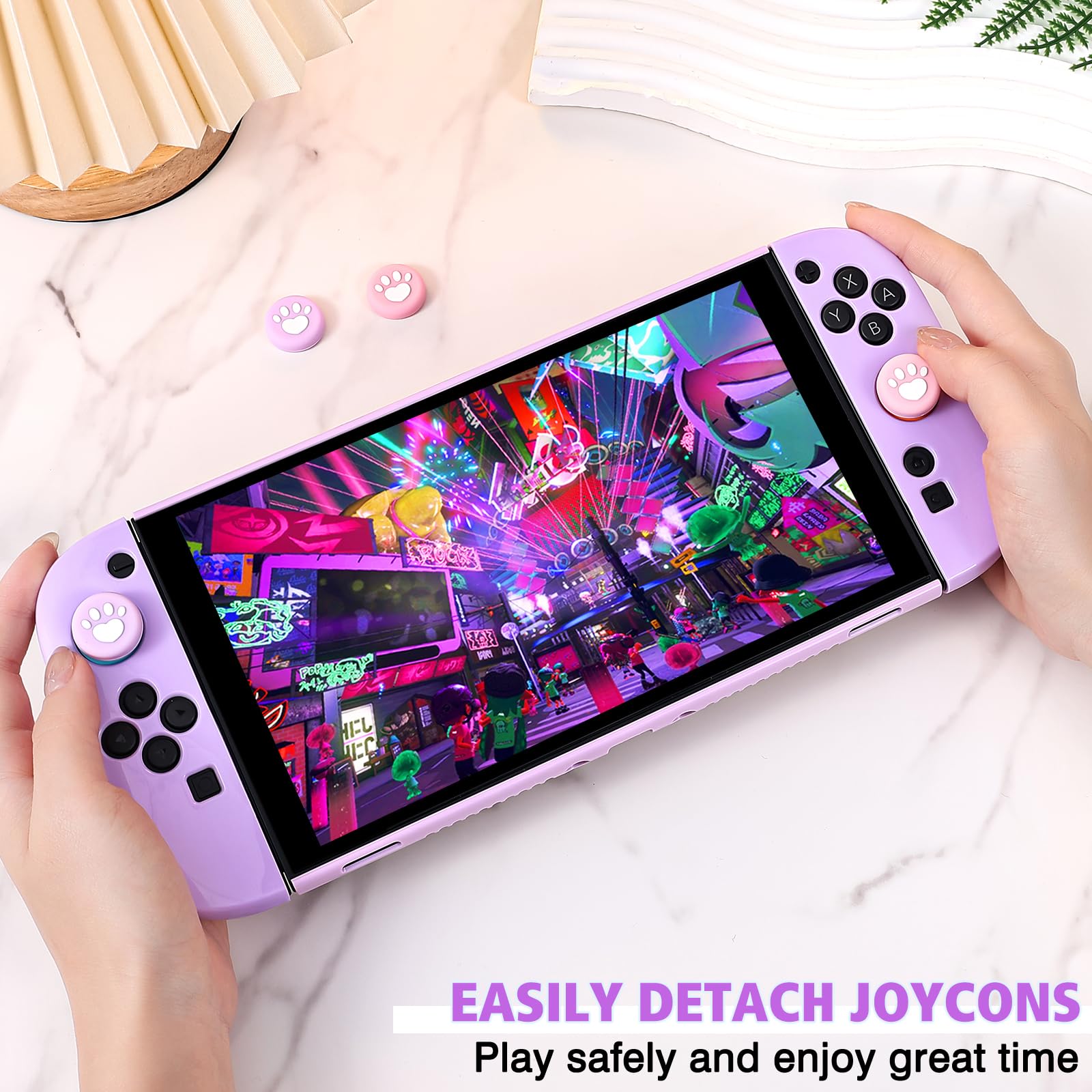 DLseego Schutzhülle für Switch 2,Dockable Harte PC-Schale Anti-Kratzer und stoßfest Schutzhülle und Weichen Silikongriff Hülle mit 4PCS Joystick Kappen,Lila - 5