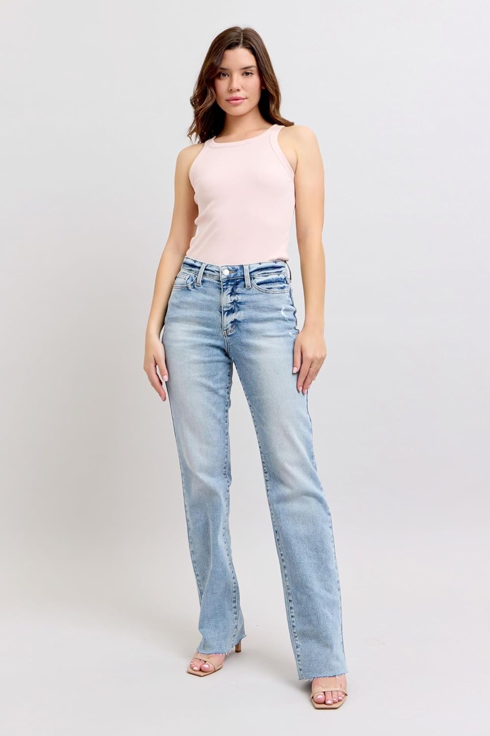 Judy Blue Mid Rise Light Wash Dad Jeans for Women Stretchy Denim | 34" Inseam | Trendy Vintage Straight Leg Jeans -88926-15 - Image 3