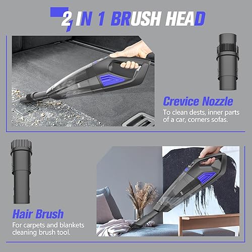 Miniatura 3 de Aspiradora de mano inalámbrica, potente portátil y antipolvo, recargable con batería de gran capacidad para CarPetOfficeHome (azul oscuro)