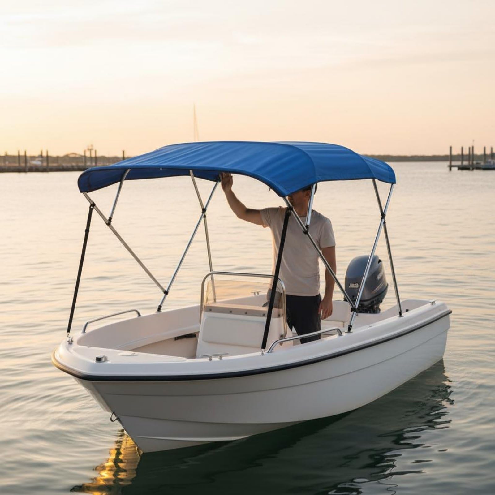Tettuccio Barca Parasol Bimini Canopy Copertura Parasole Riparo Antipioggia Tela 600D Oxford Telaio Alluminio Pieghevole per Imbarcazioni Diverse, style to 5