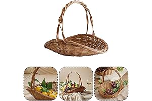 Rattan Basket with Handle for Gathering Vegetables, Portable Flower Gathering Basket Garden...