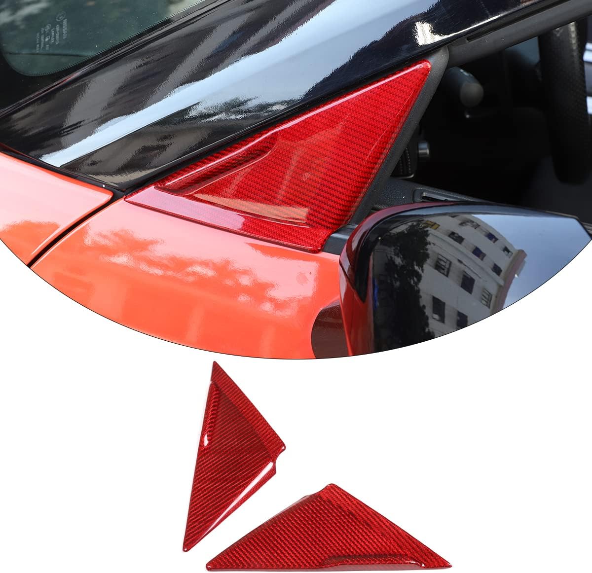 Daeiclru Real Carbon Fiber Car Front A-Pillar Triangular Decorative Cover Compatible with Nissan GTR R35 2008-2016, Side Window Triangle Trim, Exterior Accessories (Black)