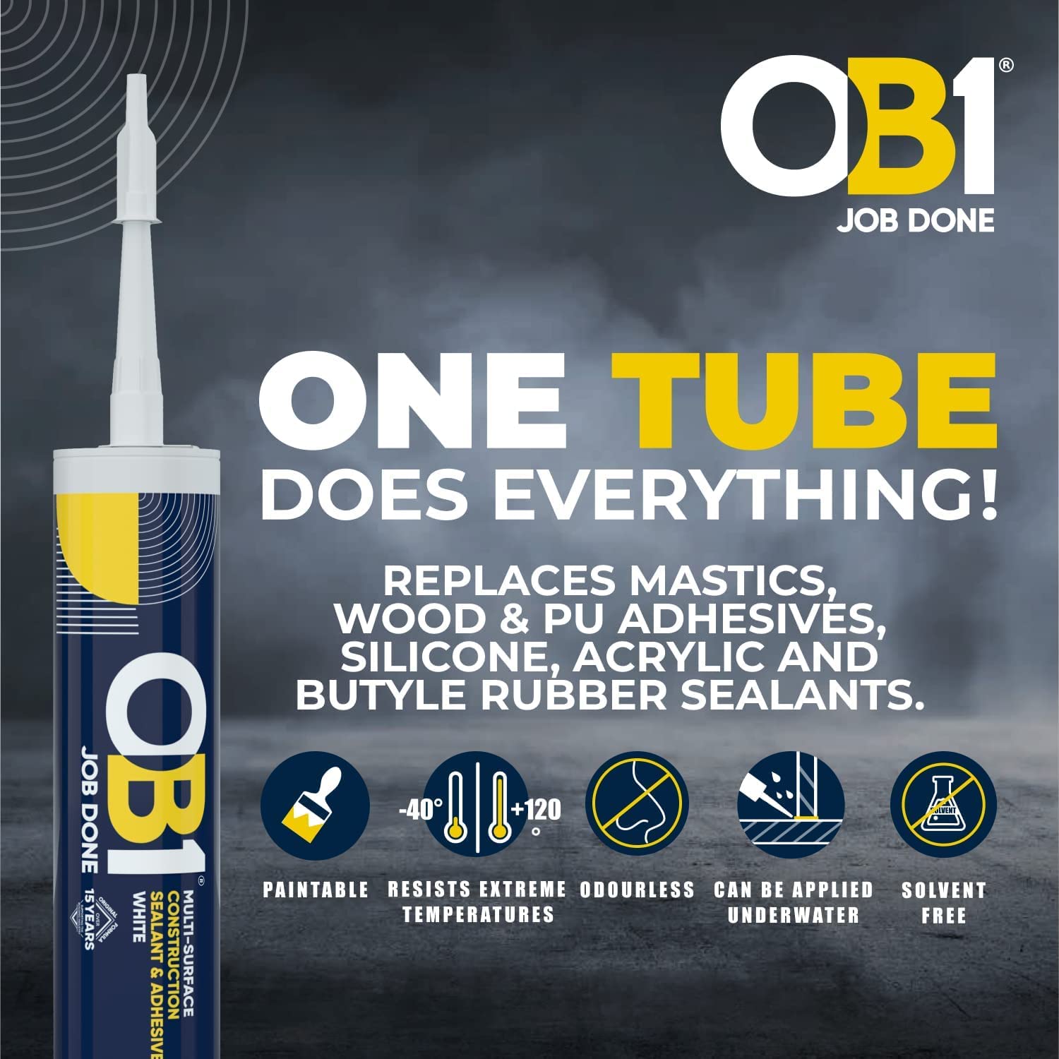 OB1 Versiegelung und Klebstoff für verschiedene Oberflächen, ausgezeichnete chemische Beständigkeit, wasserabweisend, witterungsbeständig, Weiß, Doppelpack