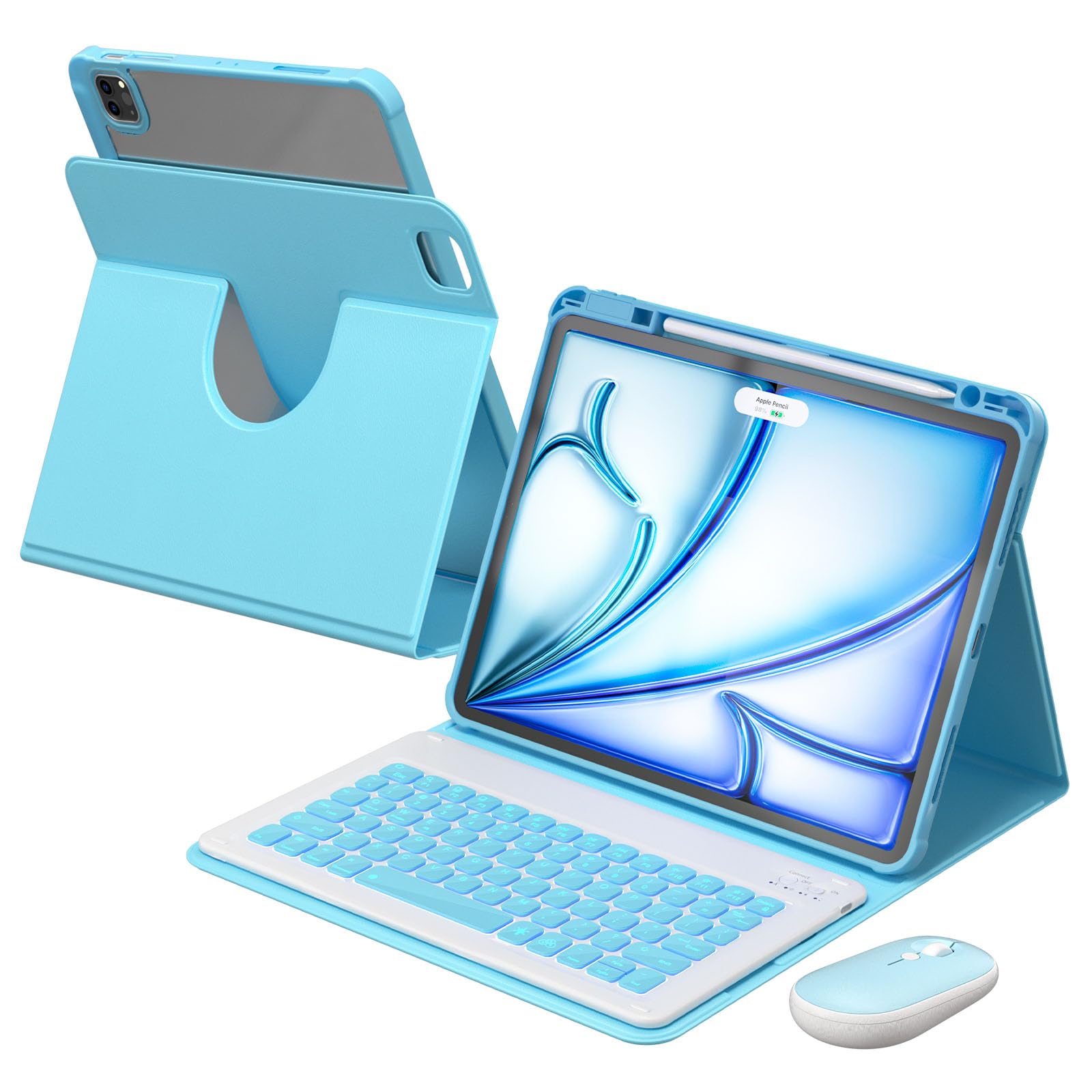 YBING for iPad Air 13 Inch &amp; Pro 12.9 360° Case with Keyboard and Mouse