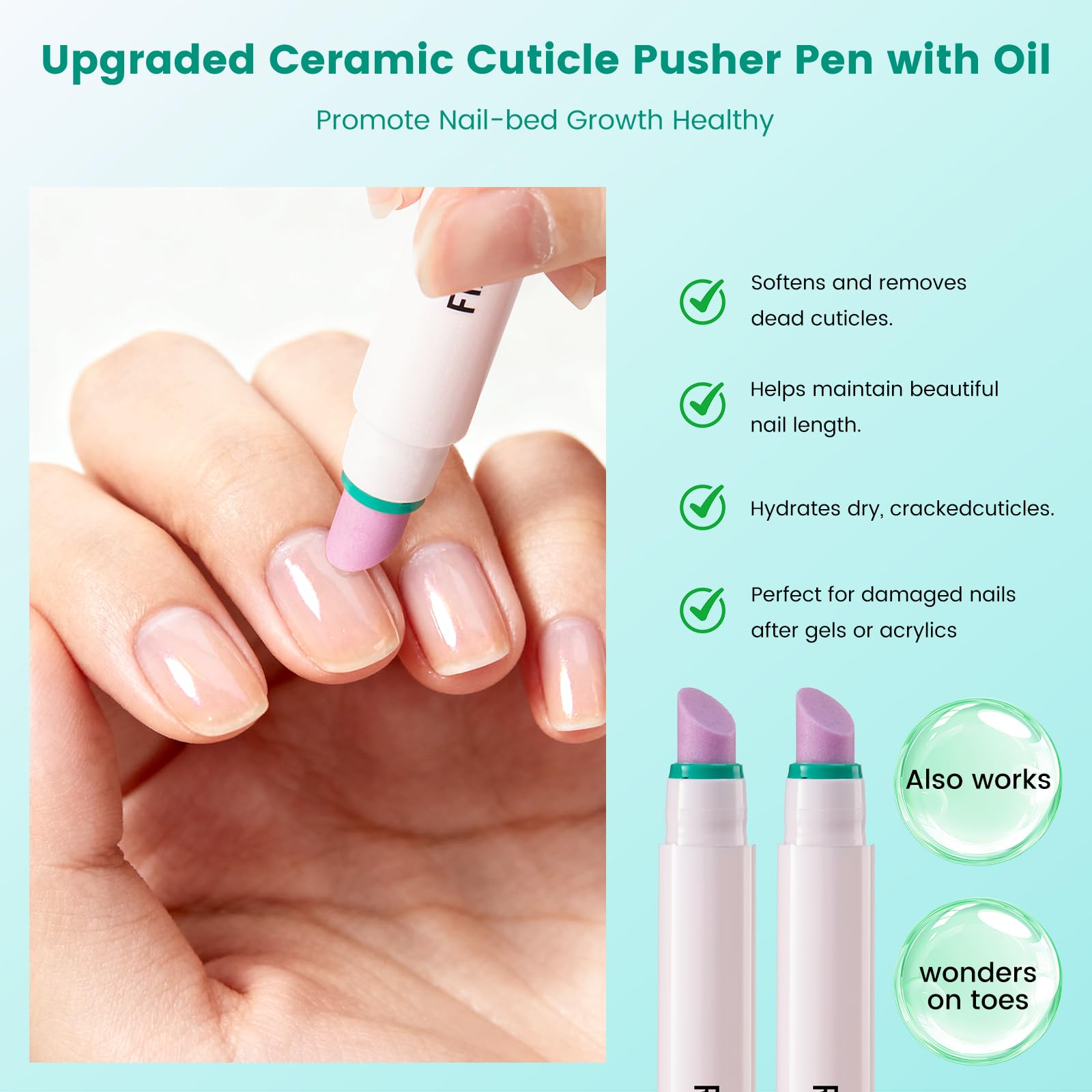 Huile Cuticules Ongles Stylo en Céramique: 3-en-1 Pousse Cuticule Ongle Remover Nail Care Pen - Huile a Cuticule Ongle pour Réparer les Fissures et Sèche des Ongles - Soin des Ongles Cuticules Oil