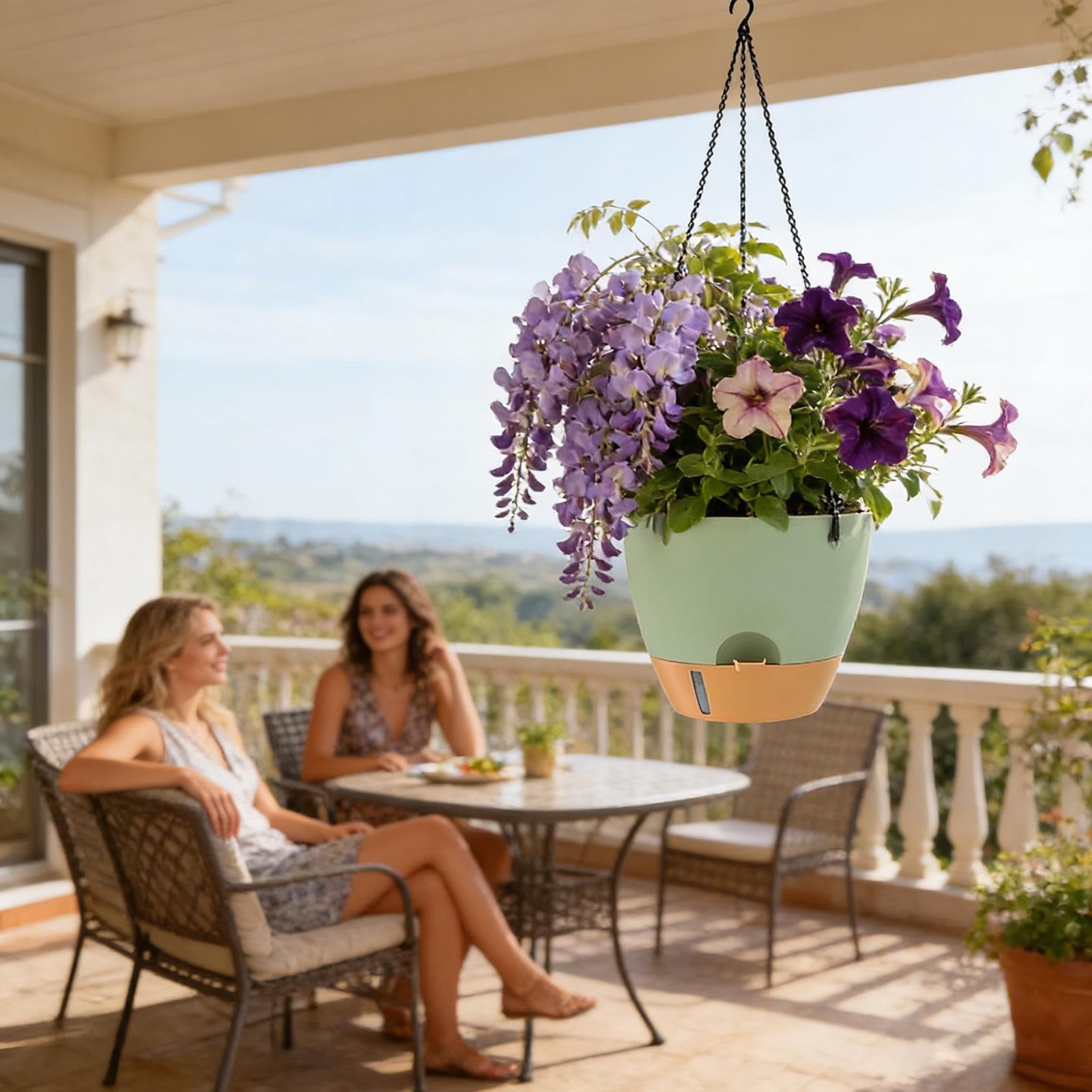 Appendiabiti per piante – Cestino sospeso automatico con serbatoio, set di 2 vasi per fiori per giardinaggio domestico | supporto per piante montato su finestra a parete per design interi