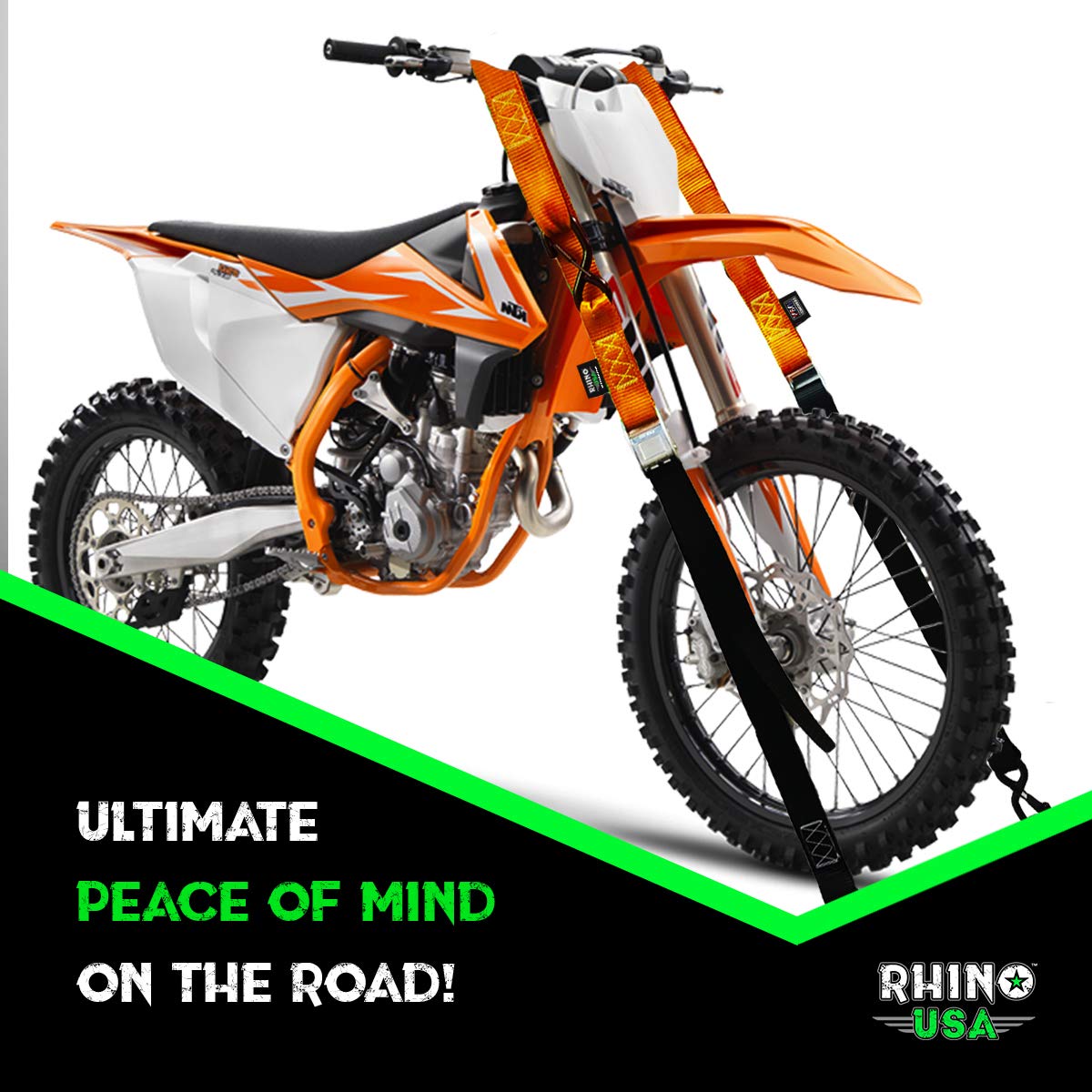 Rhino USA Motorcycle Tie Down Straps (2 Pack) Lab Tested 3,328lb Break