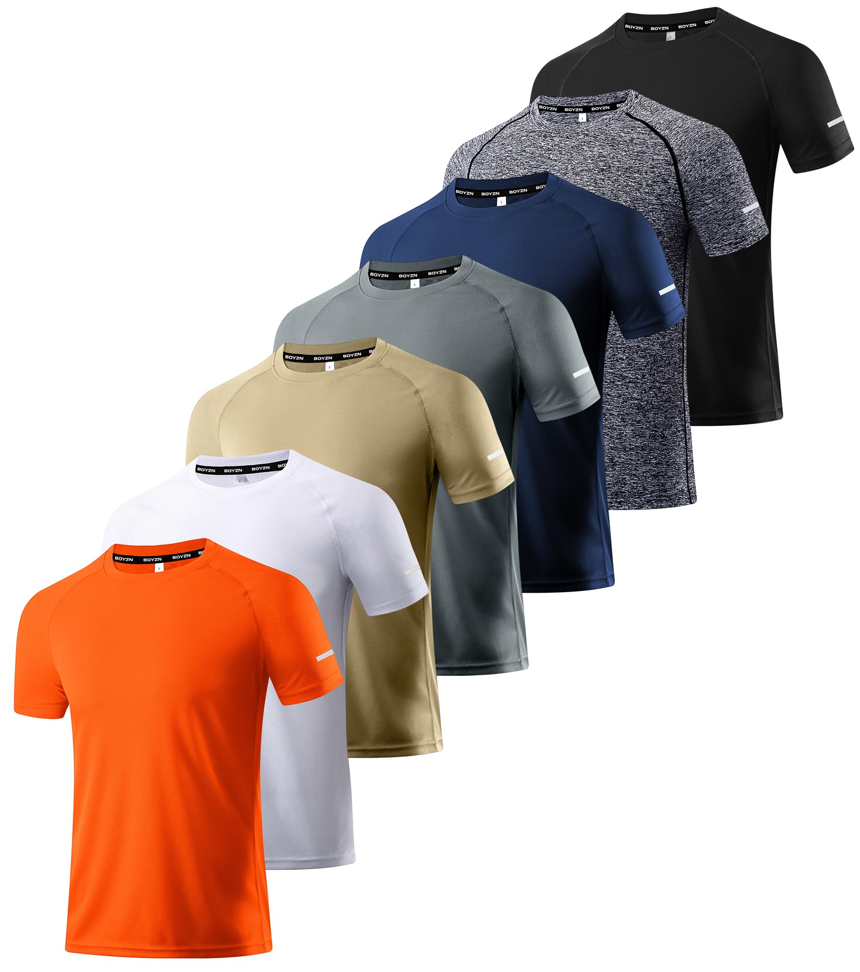 Boyzn Men’s Sports T-Shirts Pack of 1, 3 or 5, Short-Sleeved Functional Running Top, Quick-Drying, Breathable Sports Shirt, for Summer Fitness, Training, Hiking, Running, Workout, Bodybuilding