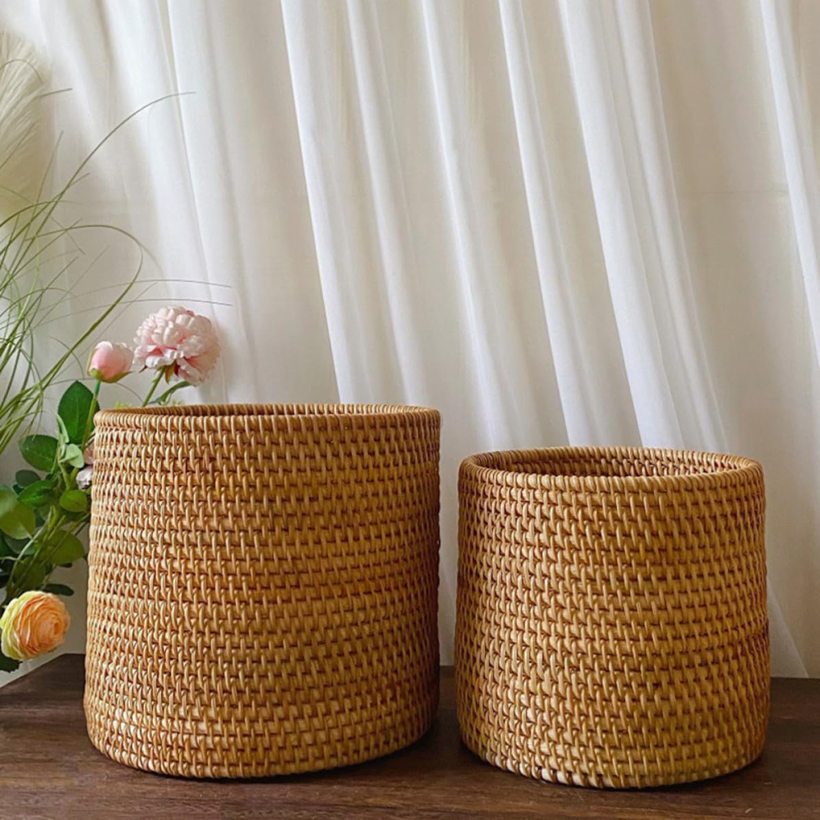 Natürlicher Aufbewahrungskorb mit Extra Großer Kapazität Runder Rattan Geflechtkorb aus Rattanimitat Wiederverwendbar und Dekorativ für Zuhause und Picknick