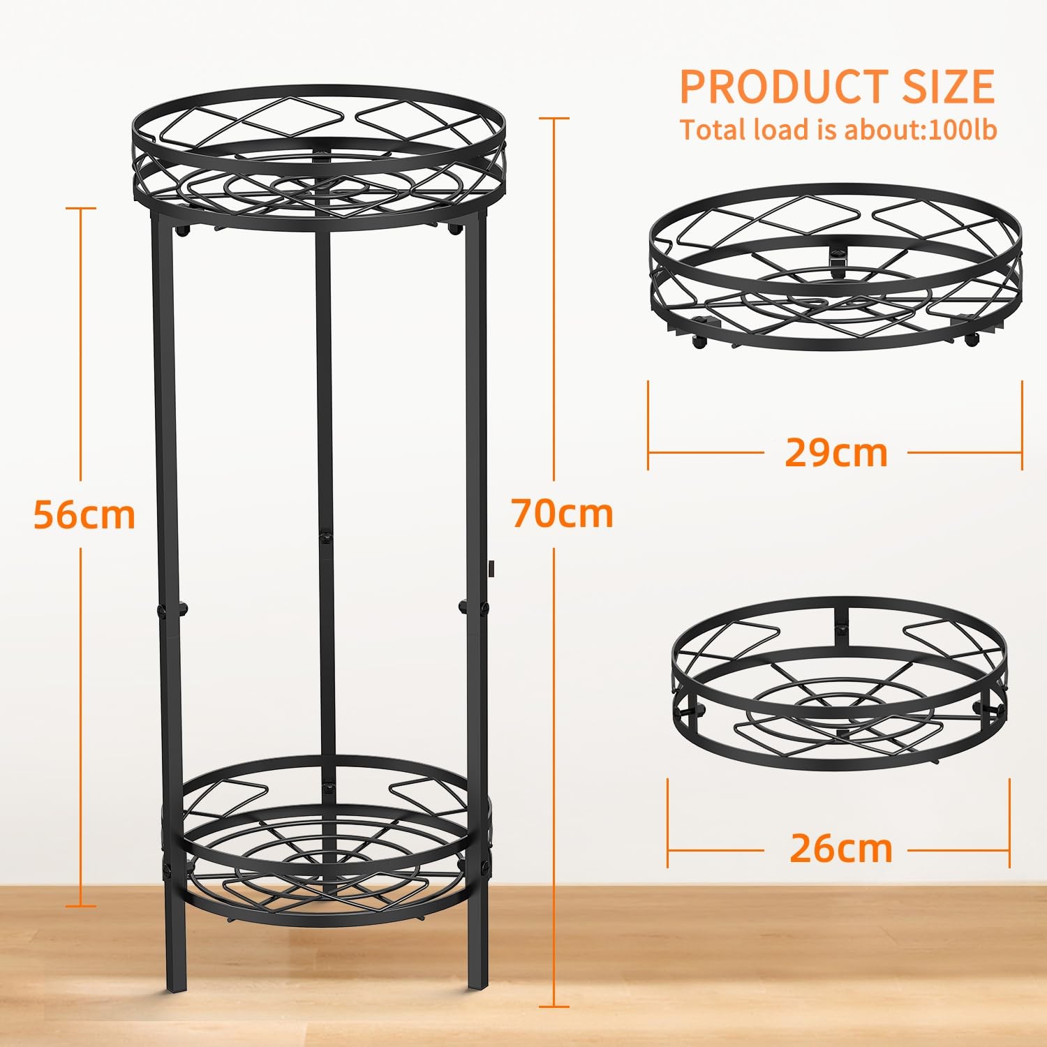 Bomclap Metall Pflanzenständer für den Innenbereich, 2 stufiger hoher Blumenständer Pflanzenständer 70x29 cm, Blumentopf Ständer Blumentopfhalter für Garten, Terrasse und Wohnkultur, Schwarz