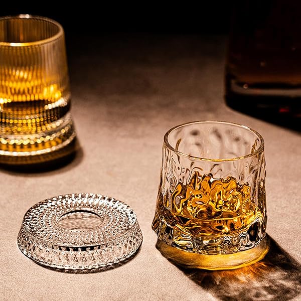 回転式 ウイスキーグラス 360度 ロックグラス クリスタル調 洋酒グラス テイスティング 家飲み ホームバー 透明 おしゃれ カットデザイン 晩酌 ギフト パーティー用 (【ダイヤ柄】) - 4