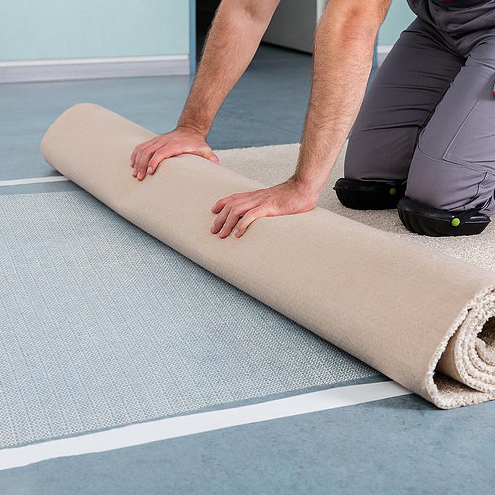SHINEOFI 2 Stück Beiger Rutschfester Teppichunterlage aus PVC für Teppiche und Teppichboden mit Bodenschutz für Wohnräume und Balkone pro Packung