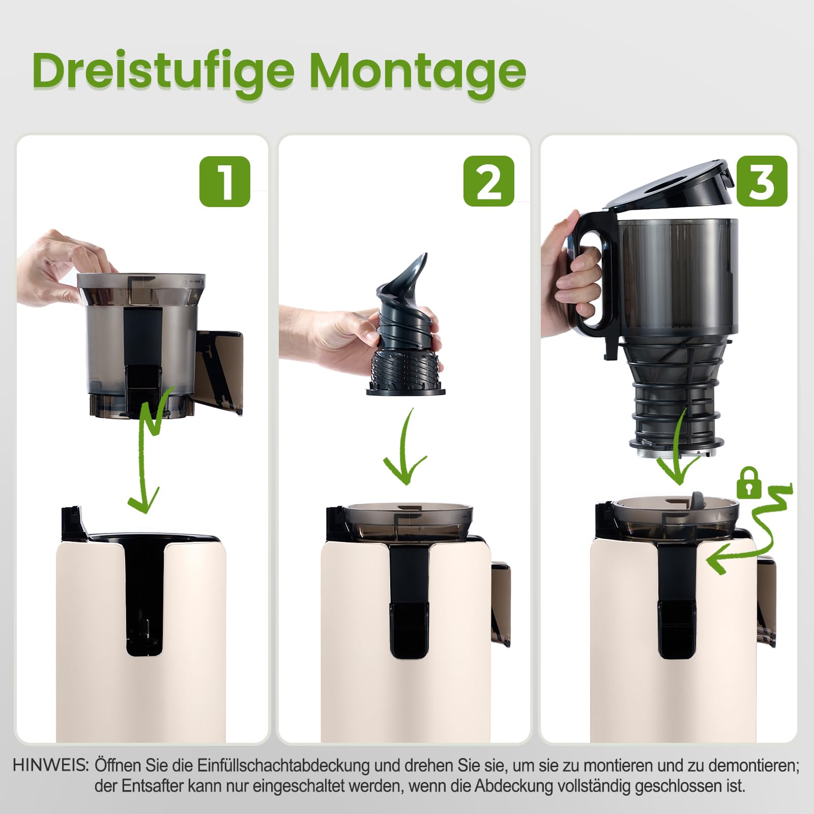 Ventray Ginnie Slow Juicer Entsafter | Elektrische Saftpresse mit 120mm Einfüllschacht für ganze Früchte & Gemüse | Doppelte Filterung | BPA-frei und einfach zu reinigen (Elfenbein)