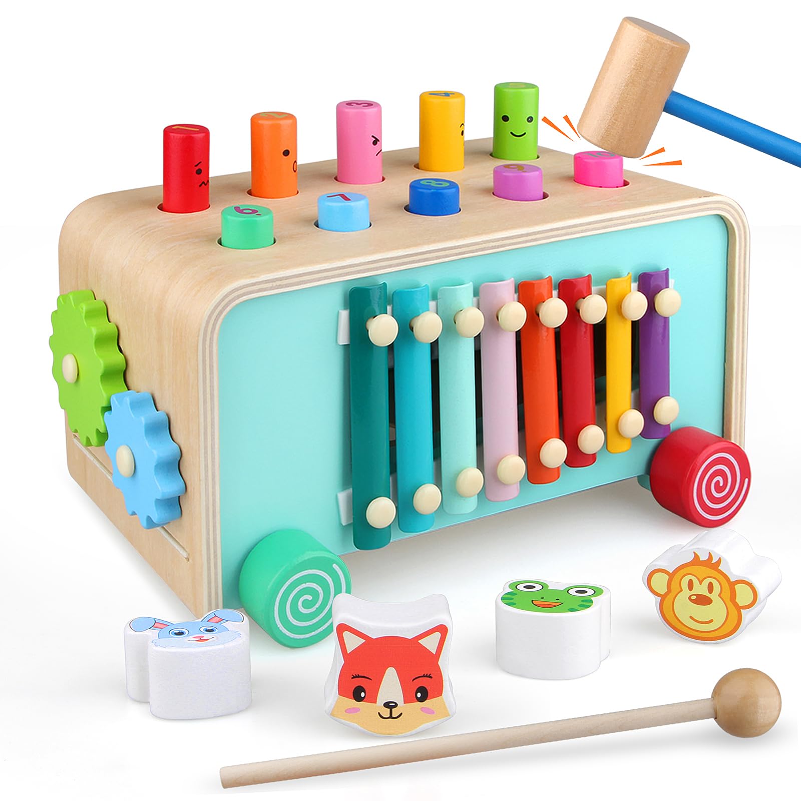 Photo 1 of LAAVII Montessori Baby Hammer Pounding Toy for Toddlers Boys Girls 2 3 4 Years Old, Educational Learning Toy Xylophone Color Shape Easter Basket Stuffers for Toddlers Valentine's Day Gift